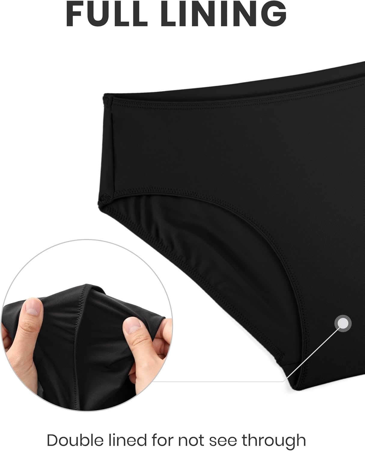 image:imageCRZ YOGA Mid Waisted Bikini Bottoms for Women Full Coverage Bathing Suit Swimsuit Basic Swim BriefsBlack