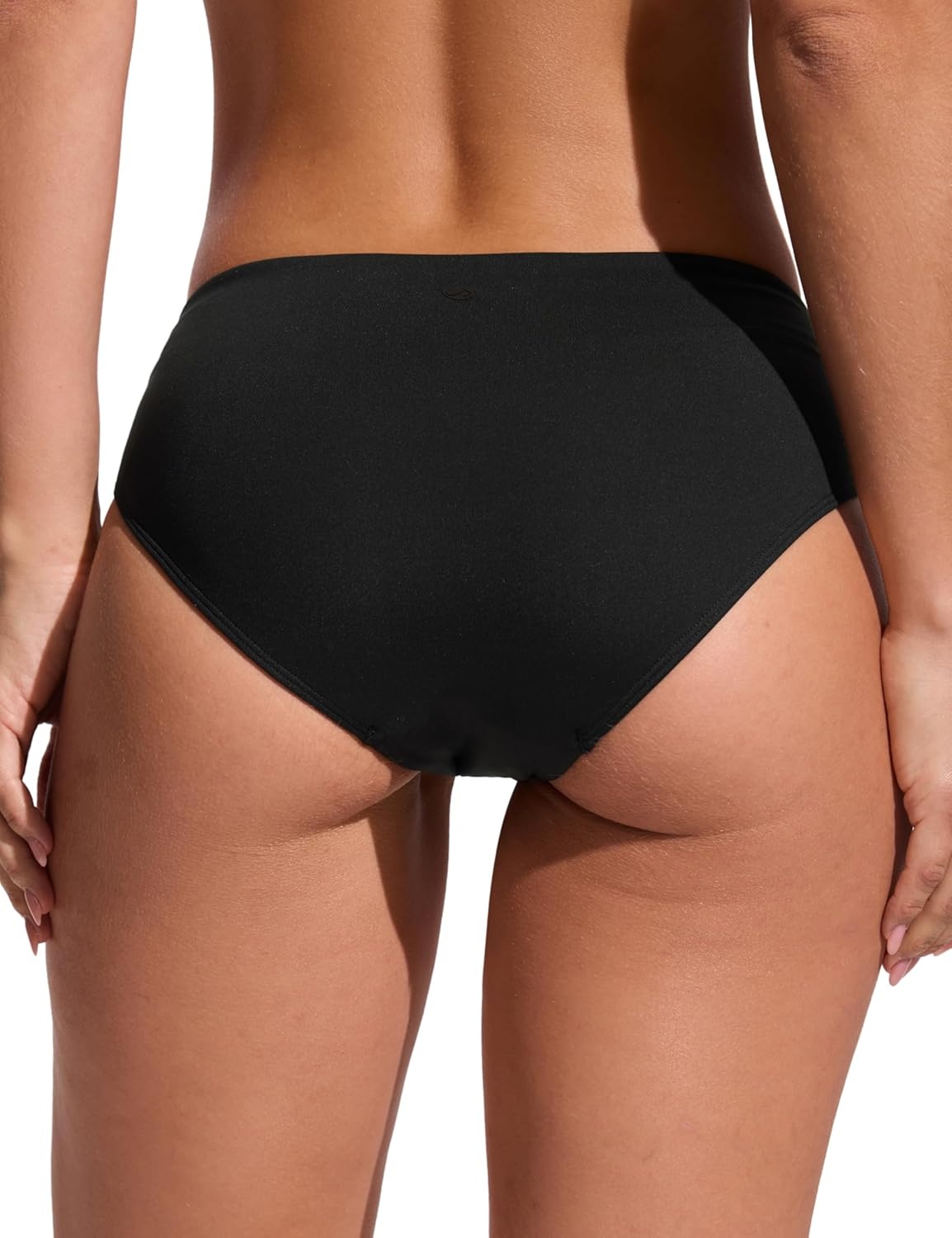 image:imageCRZ YOGA Mid Waisted Bikini Bottoms for Women Full Coverage Bathing Suit Swimsuit Basic Swim BriefsBlack