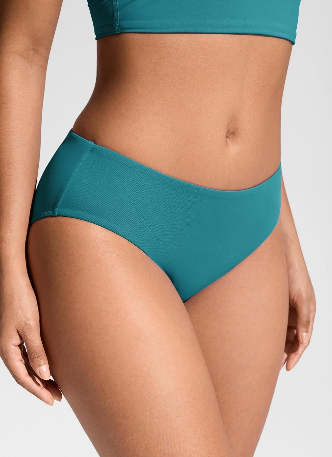 image:imageCRZ YOGA Mid Waisted Bikini Bottoms for Women Full Coverage Bathing Suit Swimsuit Basic Swim BriefsGreen Jade