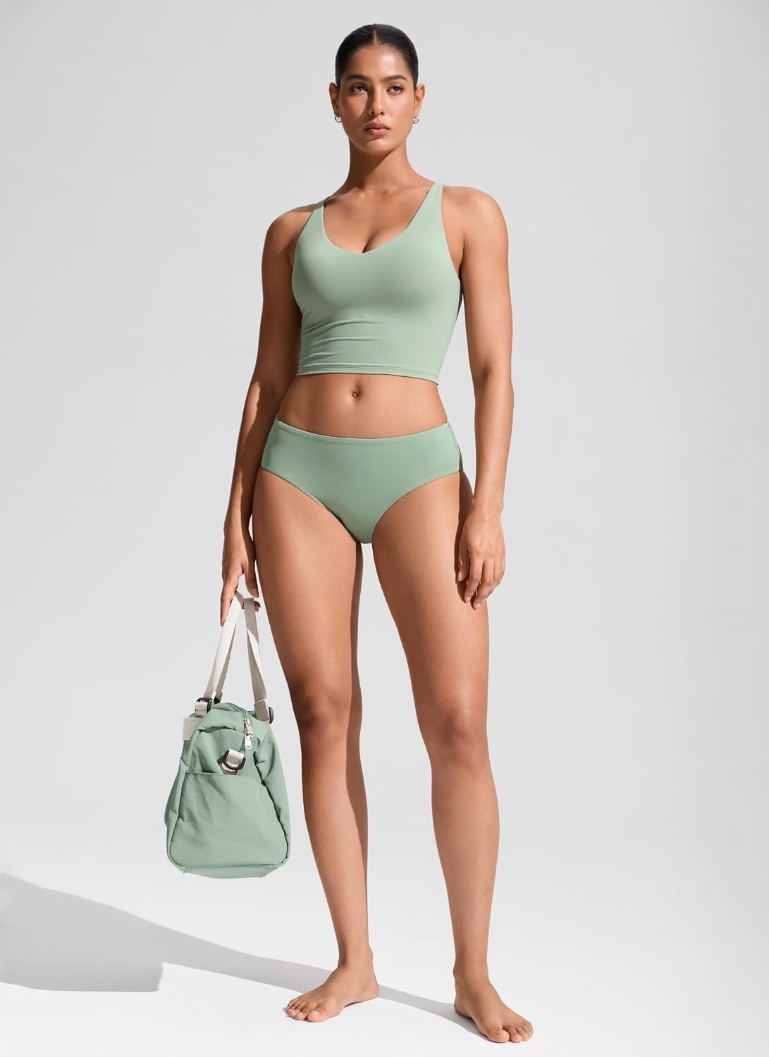 image:imageCRZ YOGA Mid Waisted Bikini Bottoms for Women Full Coverage Bathing Suit Swimsuit Basic Swim BriefsGreen Palm Court