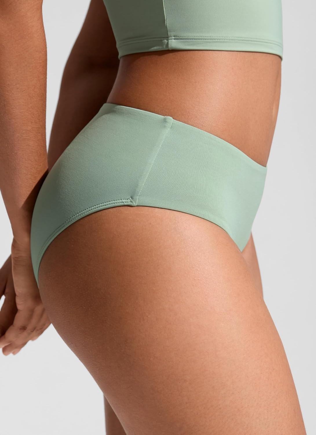image:imageCRZ YOGA Mid Waisted Bikini Bottoms for Women Full Coverage Bathing Suit Swimsuit Basic Swim BriefsGreen Palm Court