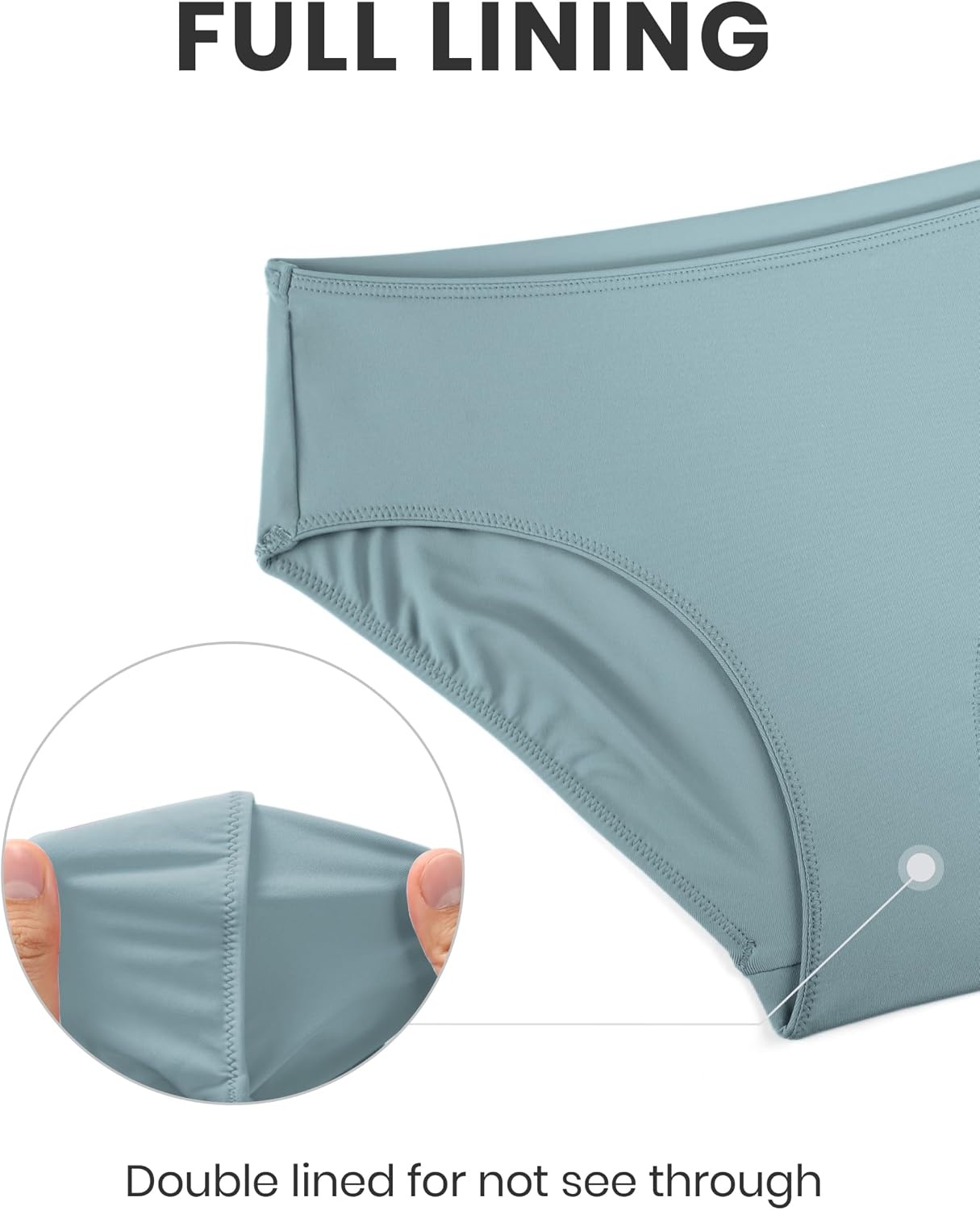 image:imageCRZ YOGA Mid Waisted Bikini Bottoms for Women Full Coverage Bathing Suit Swimsuit Basic Swim BriefsLight Grayish Blue