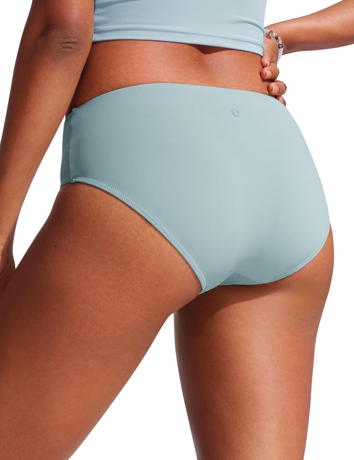 image:imageCRZ YOGA Mid Waisted Bikini Bottoms for Women Full Coverage Bathing Suit Swimsuit Basic Swim BriefsLight Grayish Blue