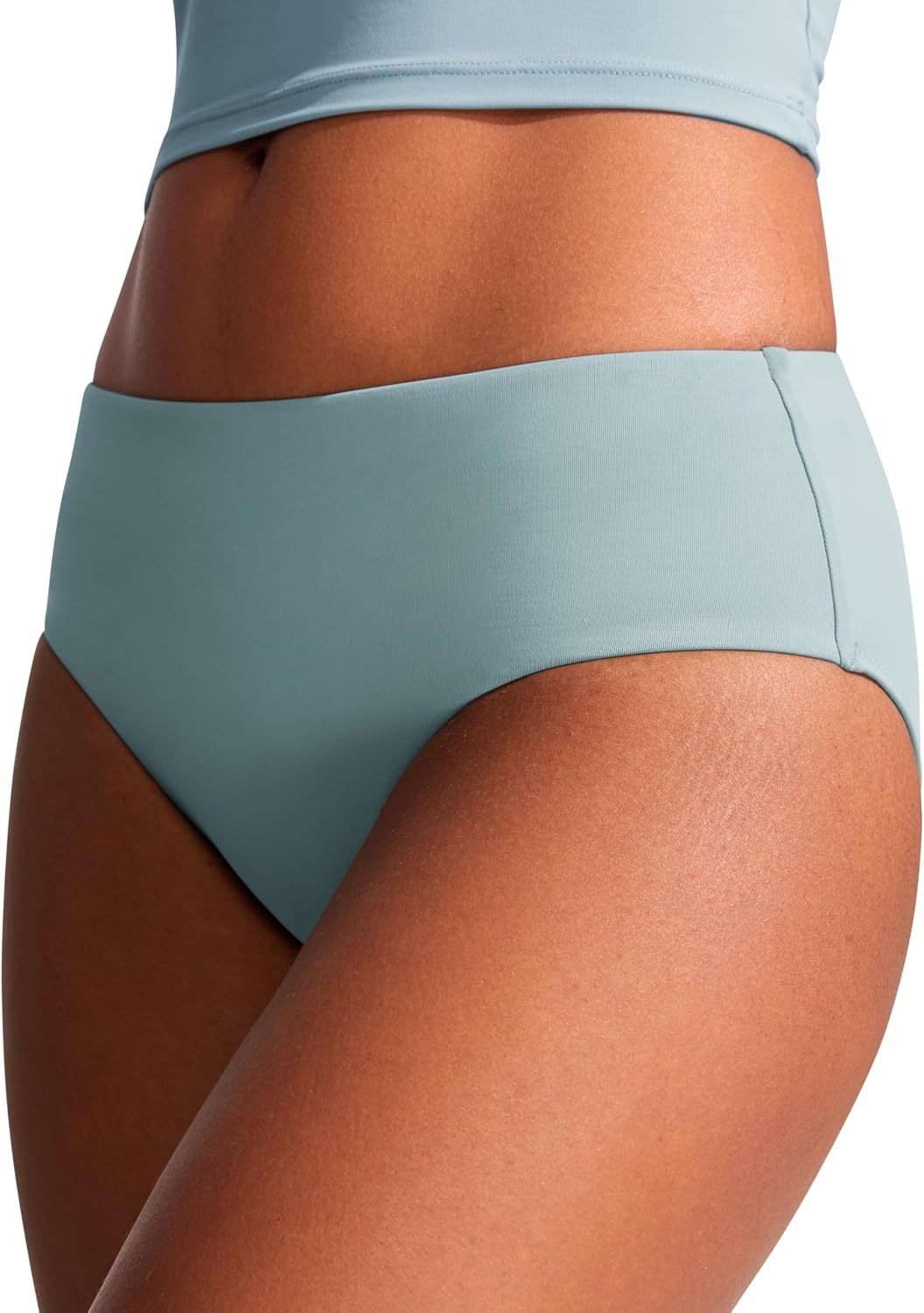 image:imageCRZ YOGA Mid Waisted Bikini Bottoms for Women Full Coverage Bathing Suit Swimsuit Basic Swim BriefsLight Grayish Blue