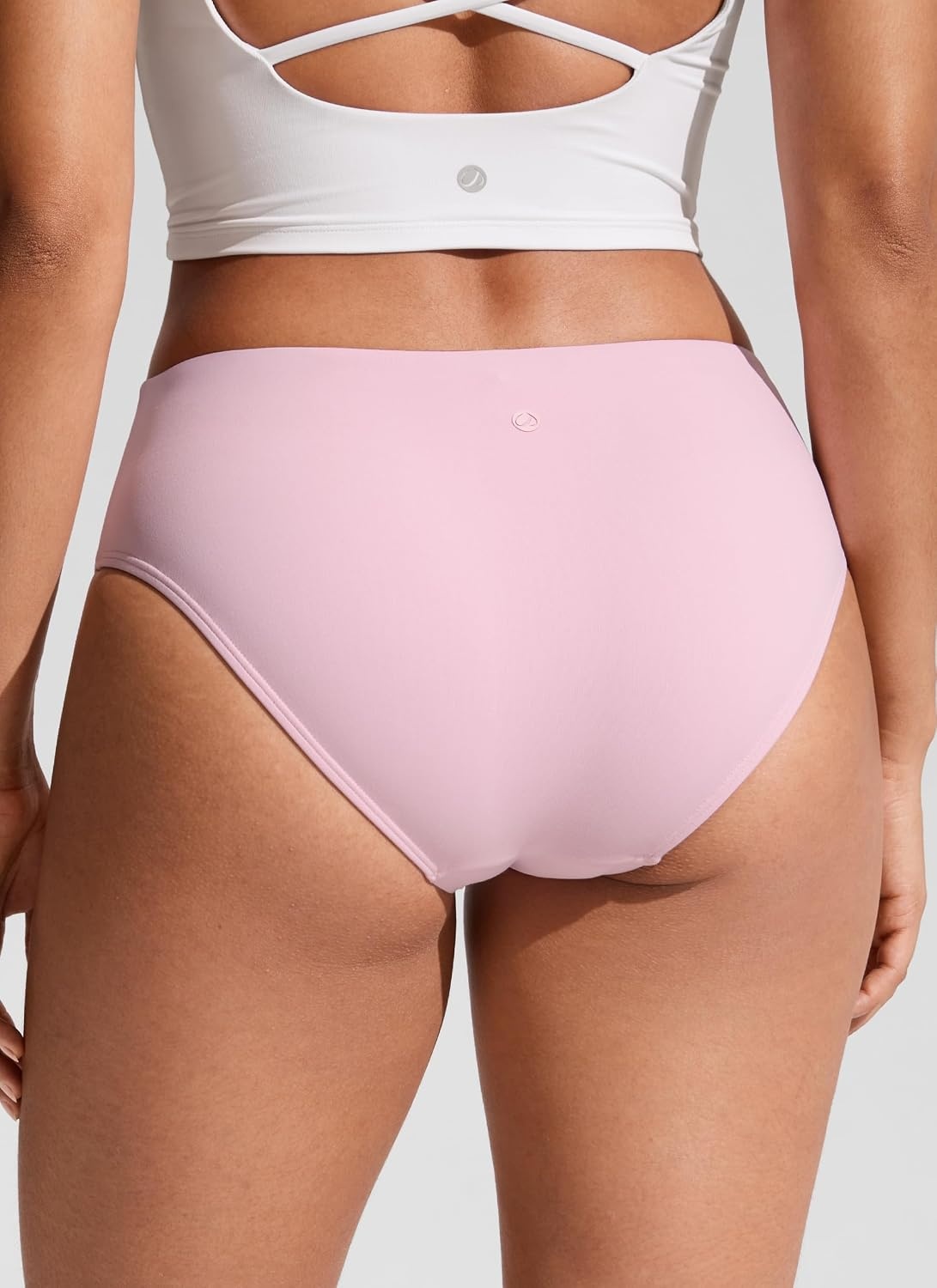 image:imageCRZ YOGA Mid Waisted Bikini Bottoms for Women Full Coverage Bathing Suit Swimsuit Basic Swim BriefsPink Peony
