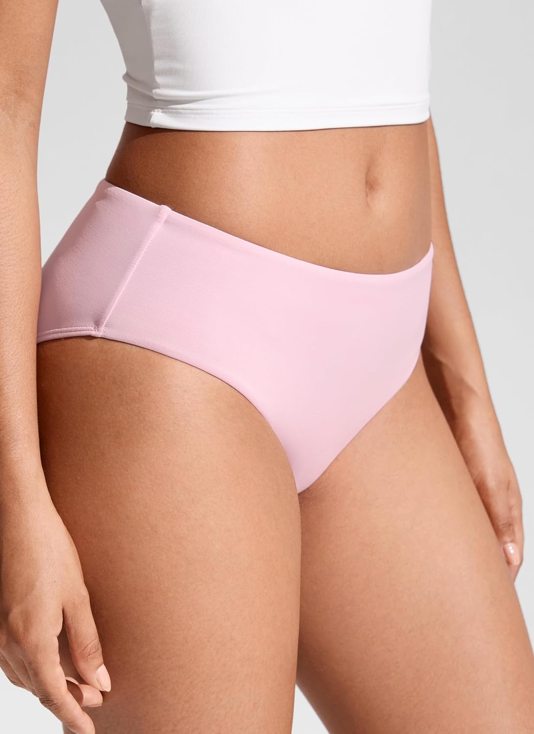 image:imageCRZ YOGA Mid Waisted Bikini Bottoms for Women Full Coverage Bathing Suit Swimsuit Basic Swim BriefsPink Peony