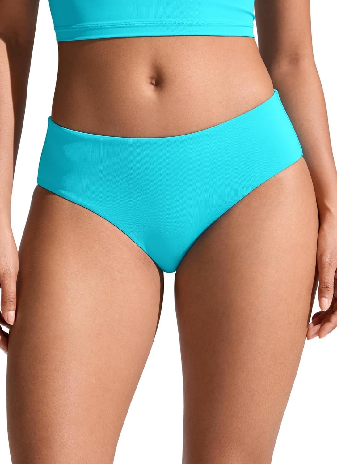 image:imageCRZ YOGA Mid Waisted Bikini Bottoms for Women Full Coverage Bathing Suit Swimsuit Basic Swim BriefsTurquoise