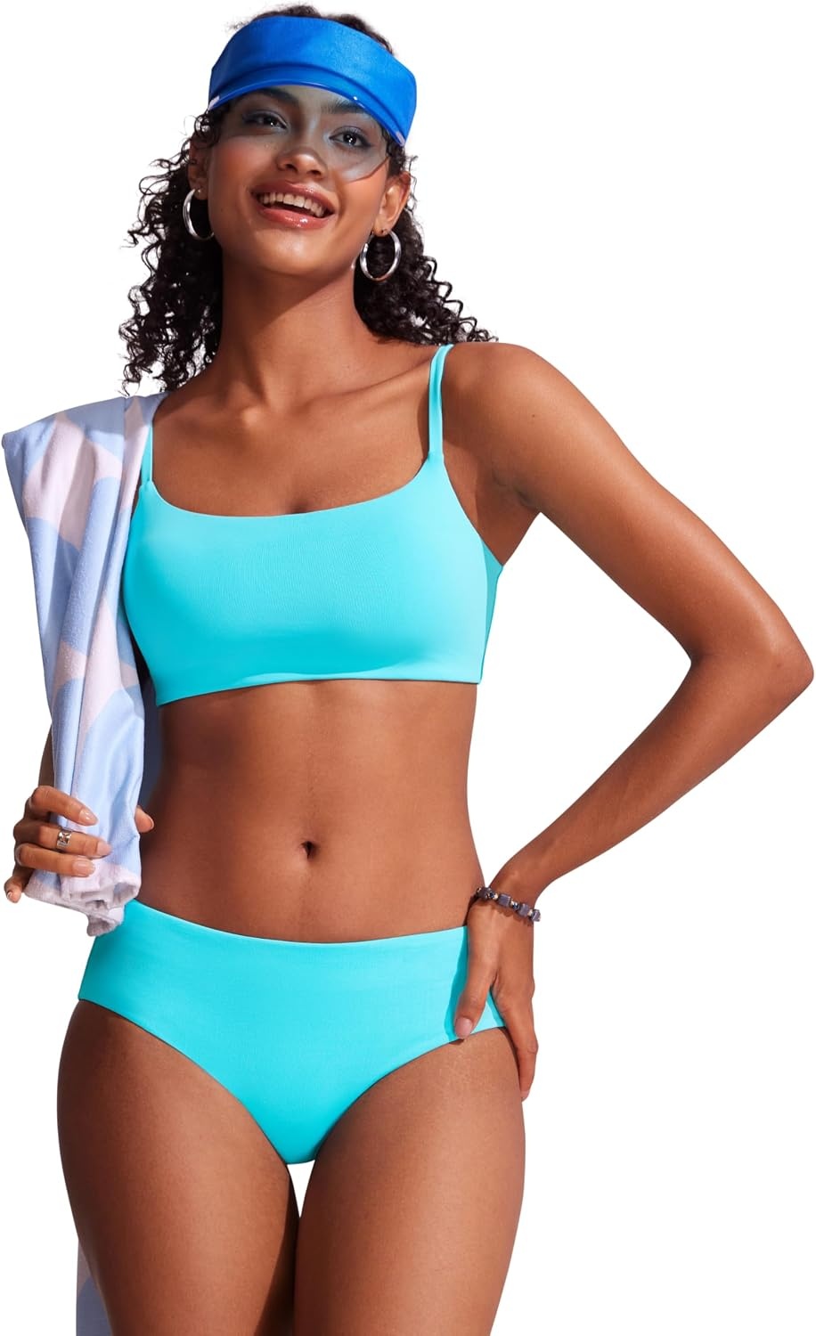 image:imageCRZ YOGA Mid Waisted Bikini Bottoms for Women Full Coverage Bathing Suit Swimsuit Basic Swim BriefsTurquoise