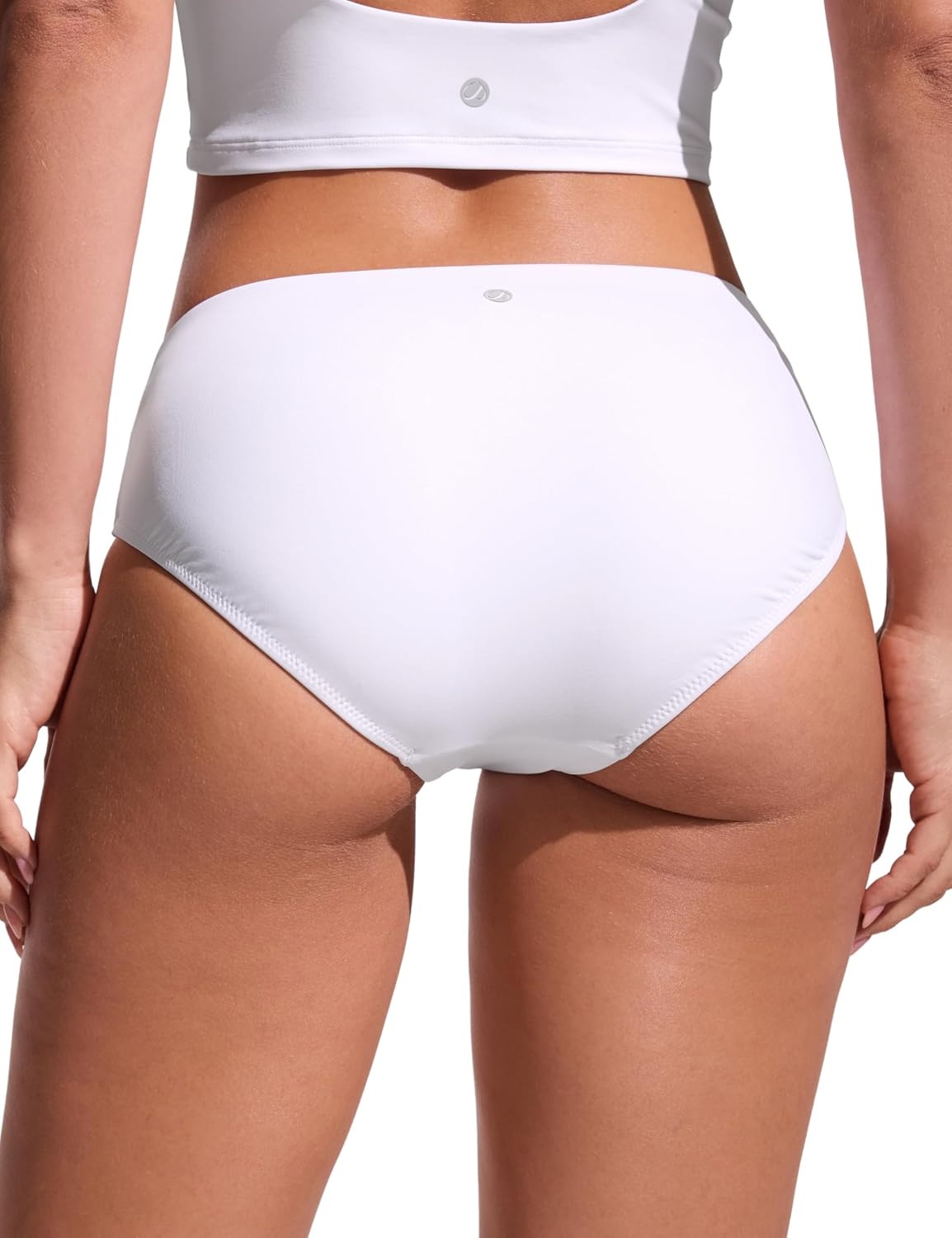 image:imageCRZ YOGA Mid Waisted Bikini Bottoms for Women Full Coverage Bathing Suit Swimsuit Basic Swim BriefsWhite