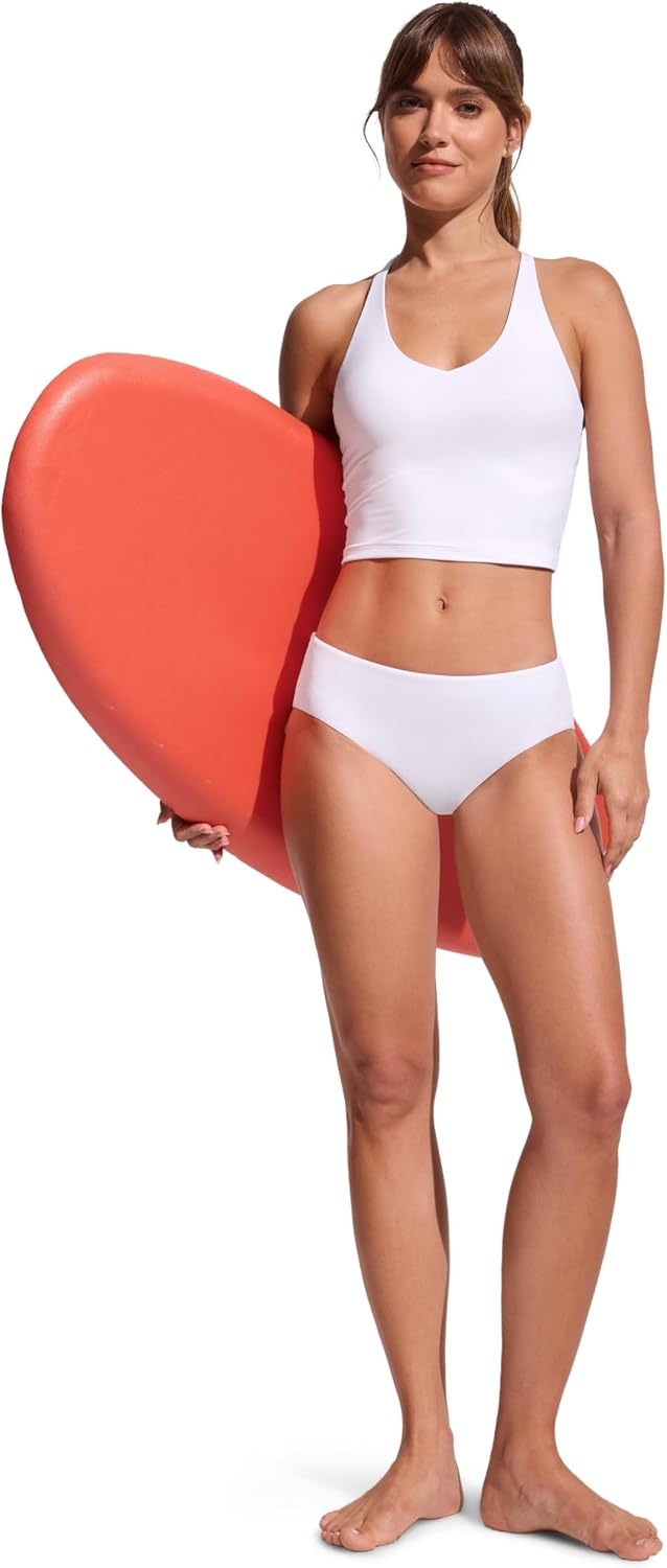 image:imageCRZ YOGA Mid Waisted Bikini Bottoms for Women Full Coverage Bathing Suit Swimsuit Basic Swim BriefsWhite