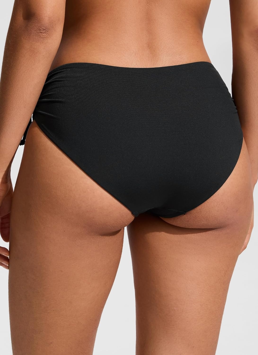 image:imageCRZ YOGA Mid Waisted Ruched Bikini Bottoms for Women Full Coverage Bathing Swimsuit Adjustable Side Tie Swim BriefsBlack