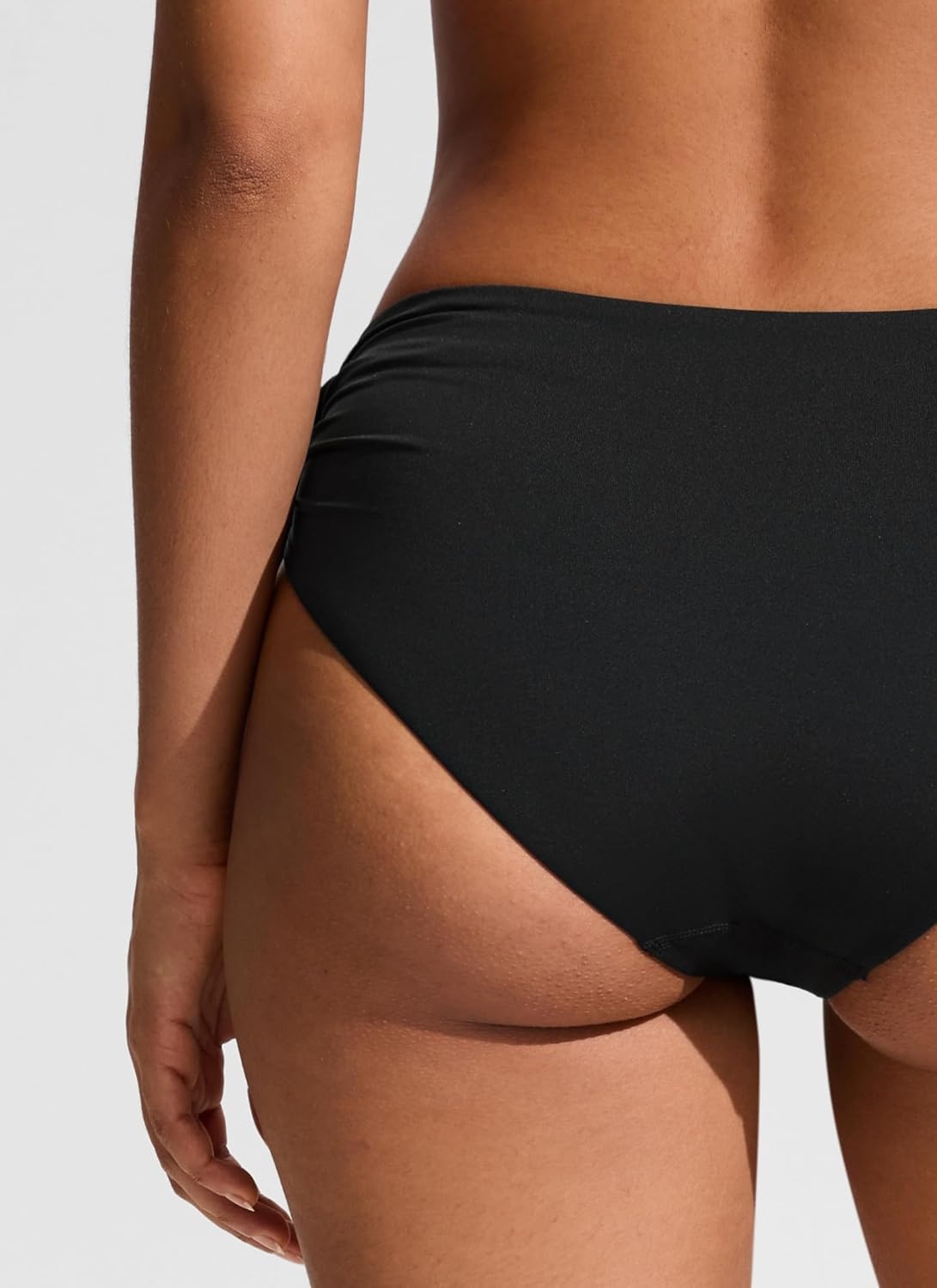 image:imageCRZ YOGA Mid Waisted Ruched Bikini Bottoms for Women Full Coverage Bathing Swimsuit Adjustable Side Tie Swim BriefsBlack