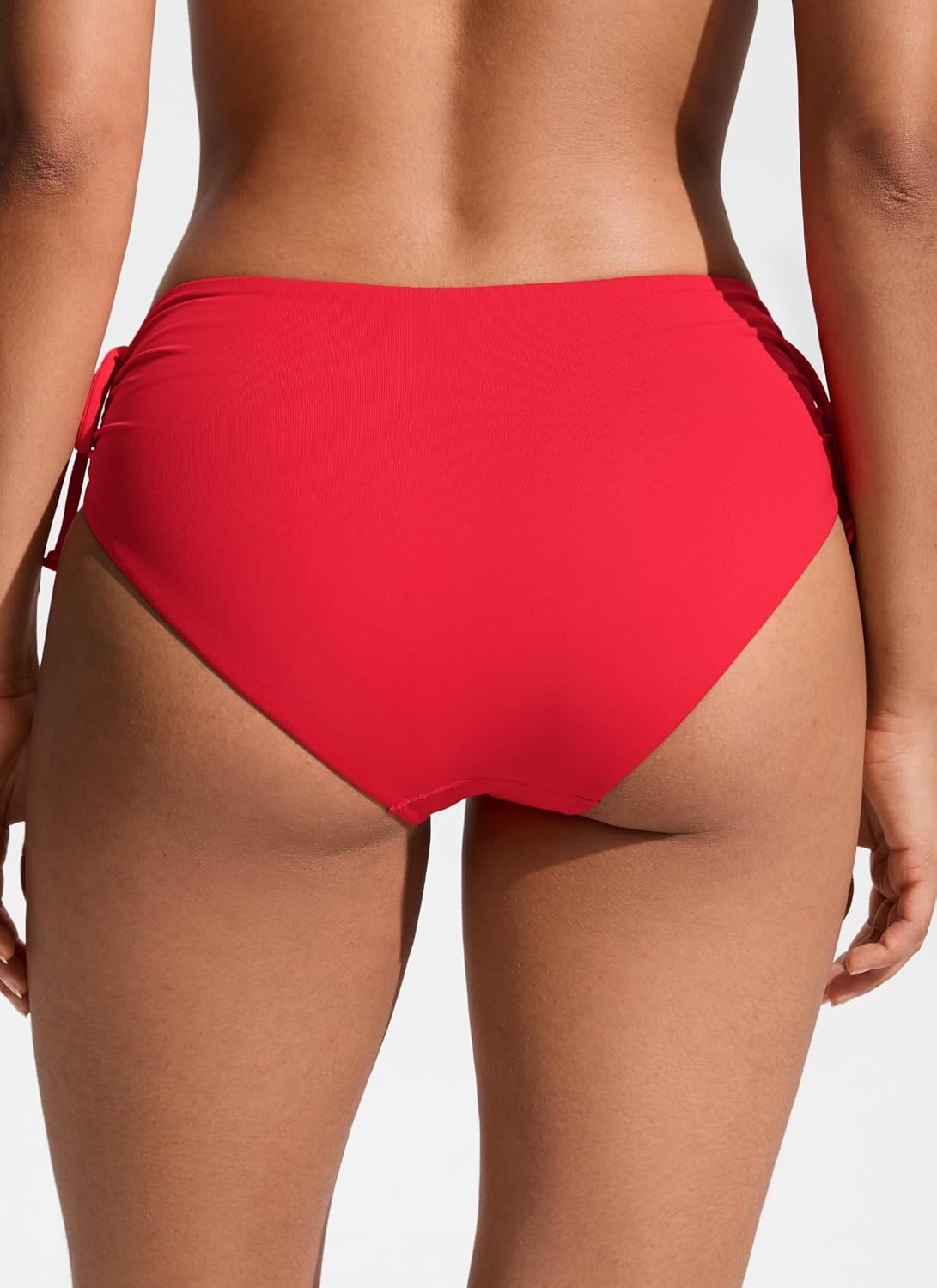 image:imageCRZ YOGA Mid Waisted Ruched Bikini Bottoms for Women Full Coverage Bathing Swimsuit Adjustable Side Tie Swim BriefsDeep Red