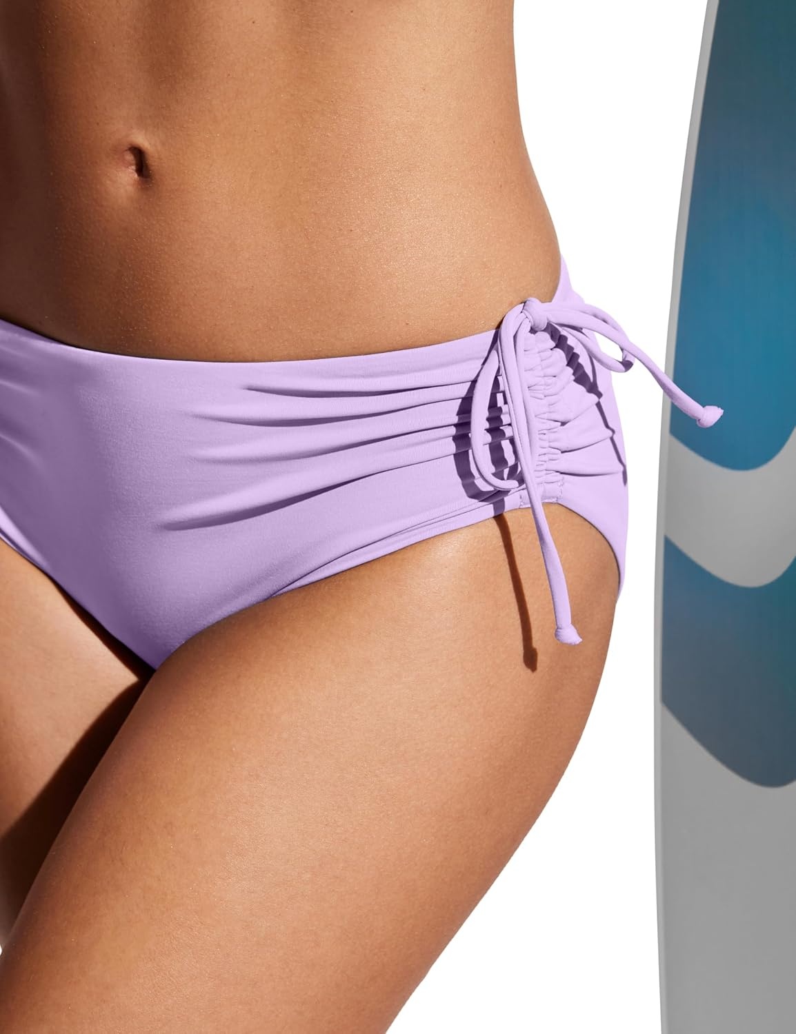 image:imageCRZ YOGA Mid Waisted Ruched Bikini Bottoms for Women Full Coverage Bathing Swimsuit Adjustable Side Tie Swim BriefsElfin Purple