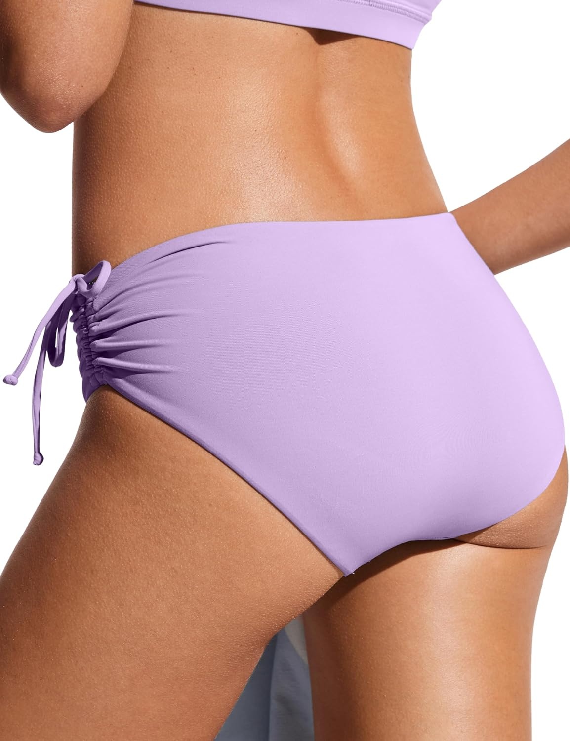 image:imageCRZ YOGA Mid Waisted Ruched Bikini Bottoms for Women Full Coverage Bathing Swimsuit Adjustable Side Tie Swim BriefsElfin Purple