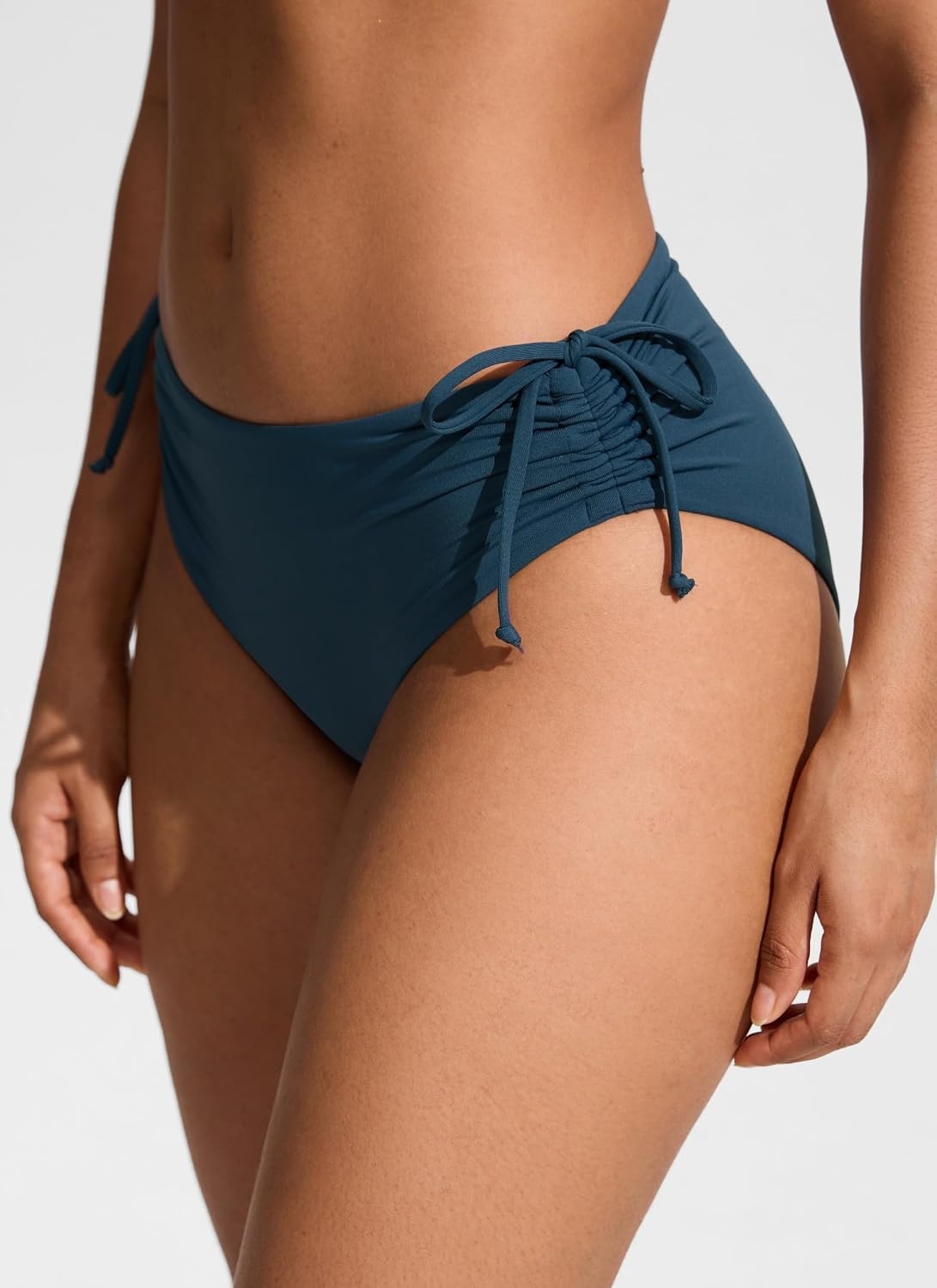 image:imageCRZ YOGA Mid Waisted Ruched Bikini Bottoms for Women Full Coverage Bathing Swimsuit Adjustable Side Tie Swim BriefsInsignia Blue