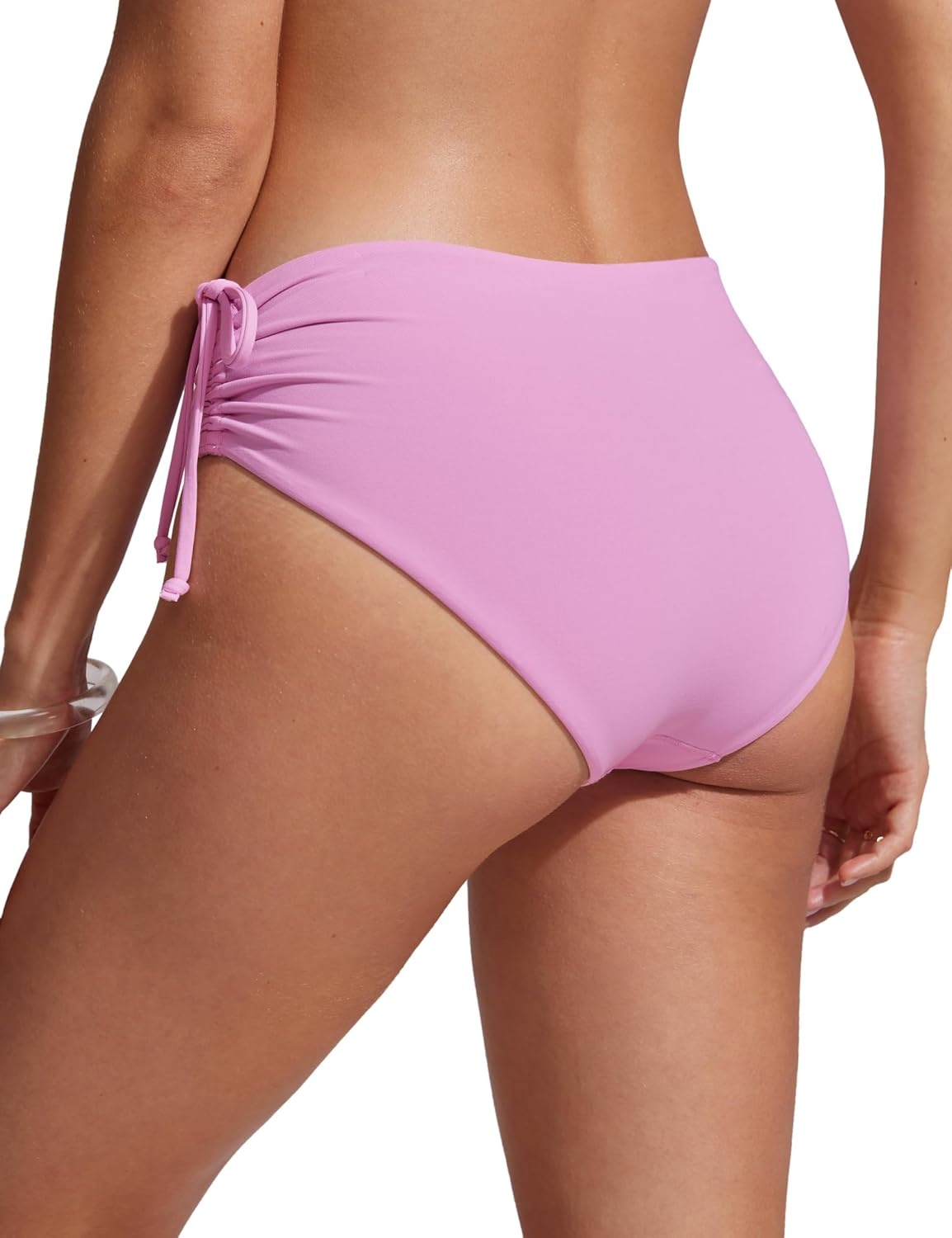 image:imageCRZ YOGA Mid Waisted Ruched Bikini Bottoms for Women Full Coverage Bathing Swimsuit Adjustable Side Tie Swim BriefsVita Pink