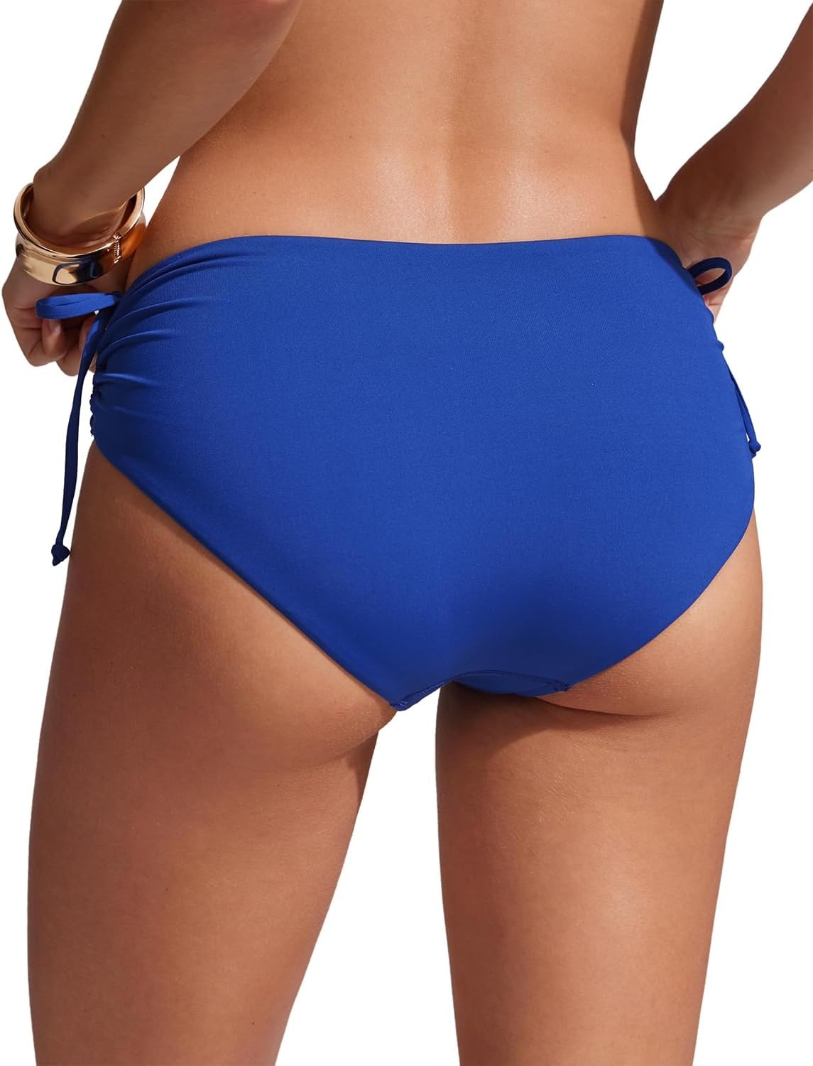 image:imageCRZ YOGA Mid Waisted Ruched Bikini Bottoms for Women Full Coverage Bathing Swimsuit Adjustable Side Tie Swim BriefsWaves Blue