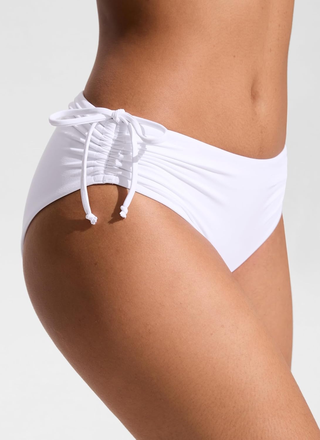 image:imageCRZ YOGA Mid Waisted Ruched Bikini Bottoms for Women Full Coverage Bathing Swimsuit Adjustable Side Tie Swim BriefsWhite