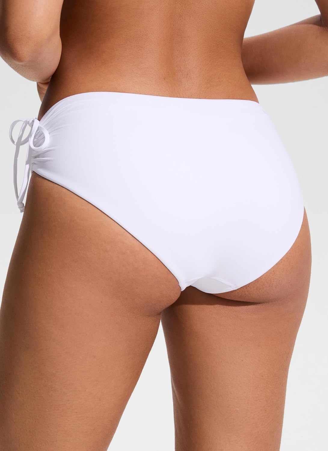 image:imageCRZ YOGA Mid Waisted Ruched Bikini Bottoms for Women Full Coverage Bathing Swimsuit Adjustable Side Tie Swim BriefsWhite