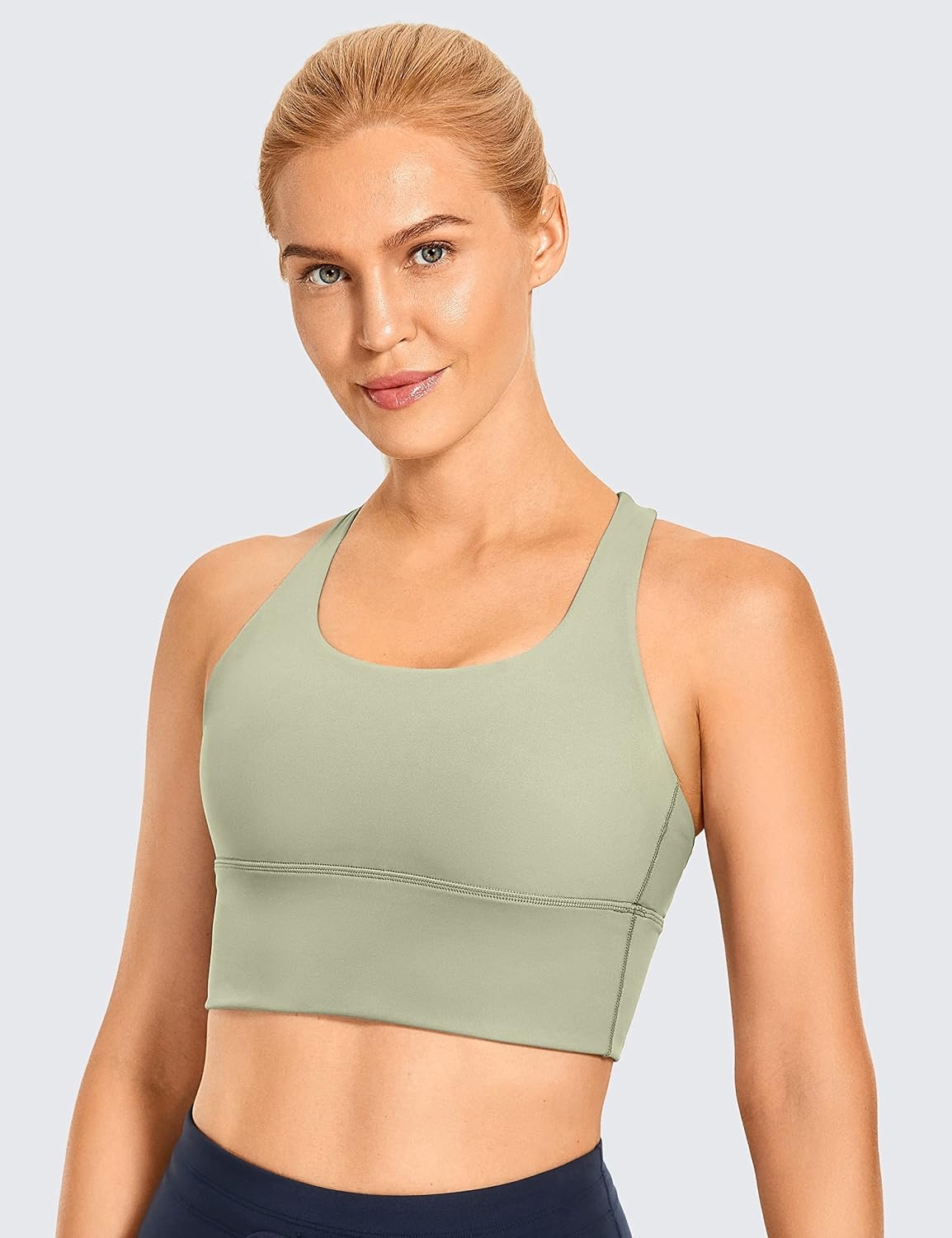 image:imageCRZ YOGA Naked Feeling Criss Cross Longline Sports Bras for Women Wirefree Padded Strappy Yoga Cropped TopsCarbon Dust