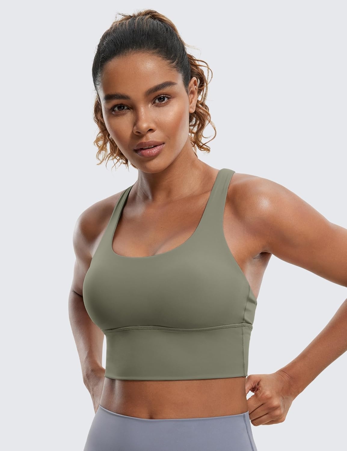 image:imageCRZ YOGA Naked Feeling Criss Cross Longline Sports Bras for Women Wirefree Padded Strappy Yoga Cropped TopsLight Army Green