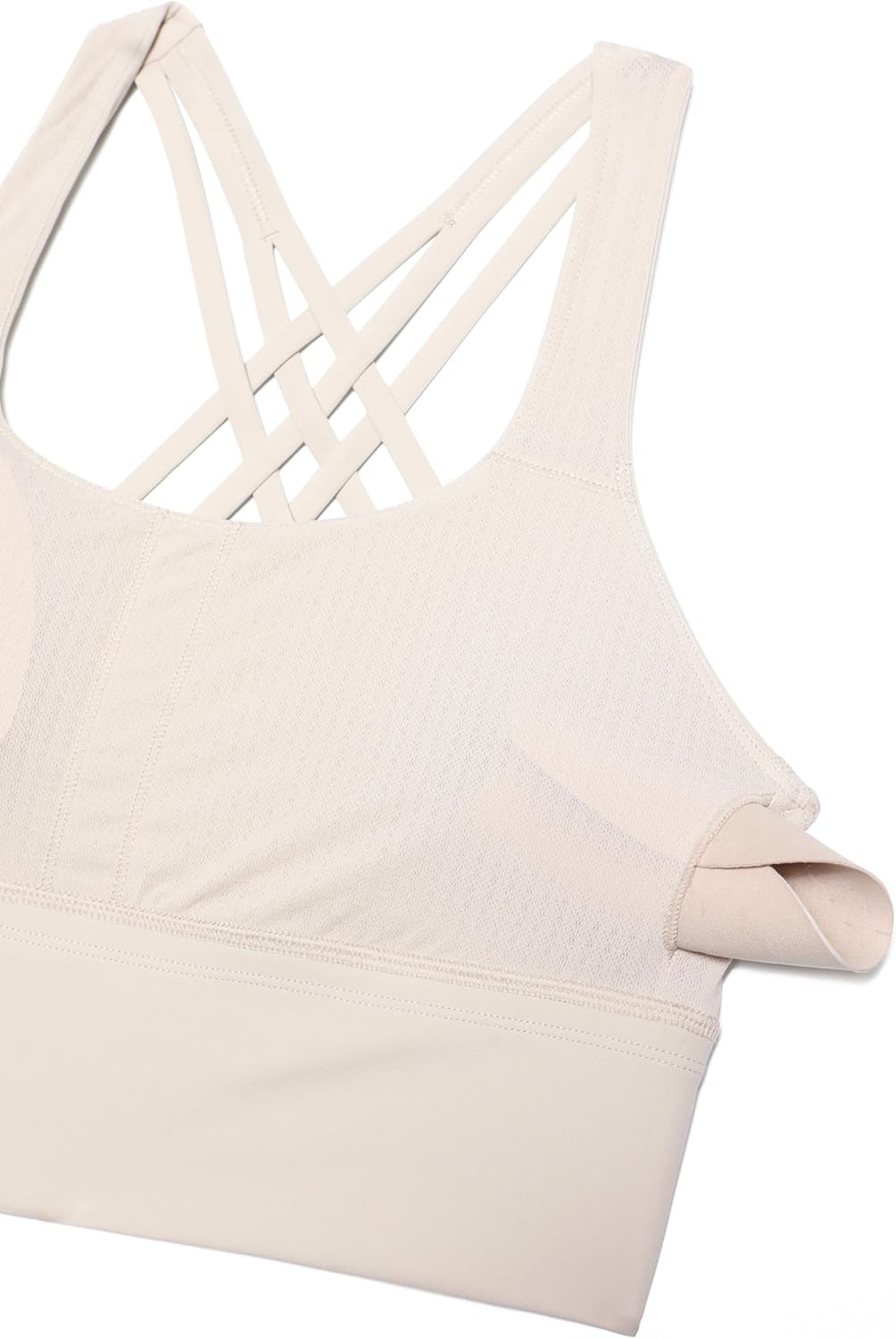 image:imageCRZ YOGA Naked Feeling Criss Cross Longline Sports Bras for Women Wirefree Padded Strappy Yoga Cropped TopsMojave Tan