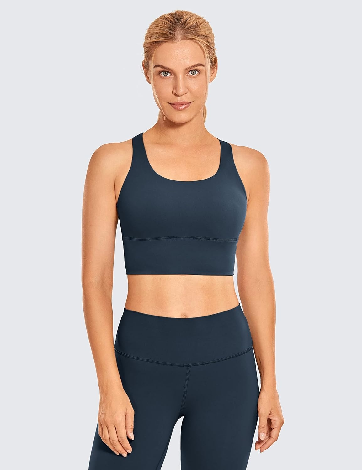 image:imageCRZ YOGA Naked Feeling Criss Cross Longline Sports Bras for Women Wirefree Padded Strappy Yoga Cropped TopsTrue Navy