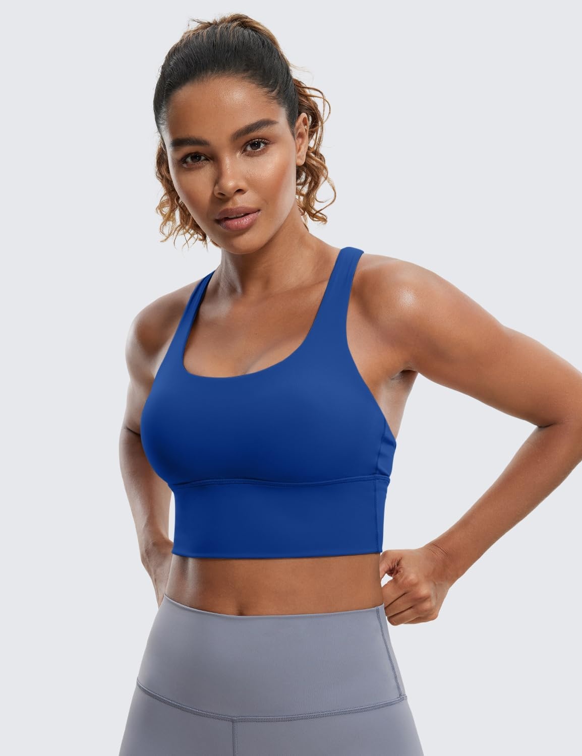 image:imageCRZ YOGA Naked Feeling Criss Cross Longline Sports Bras for Women Wirefree Padded Strappy Yoga Cropped TopsWaves Blue