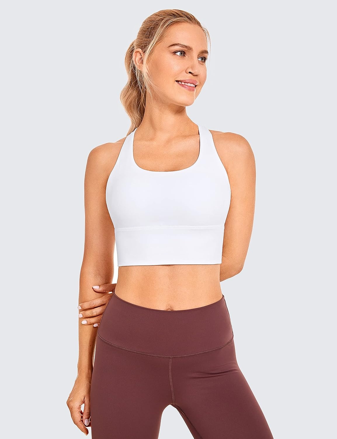 image:imageCRZ YOGA Naked Feeling Criss Cross Longline Sports Bras for Women Wirefree Padded Strappy Yoga Cropped TopsWhite