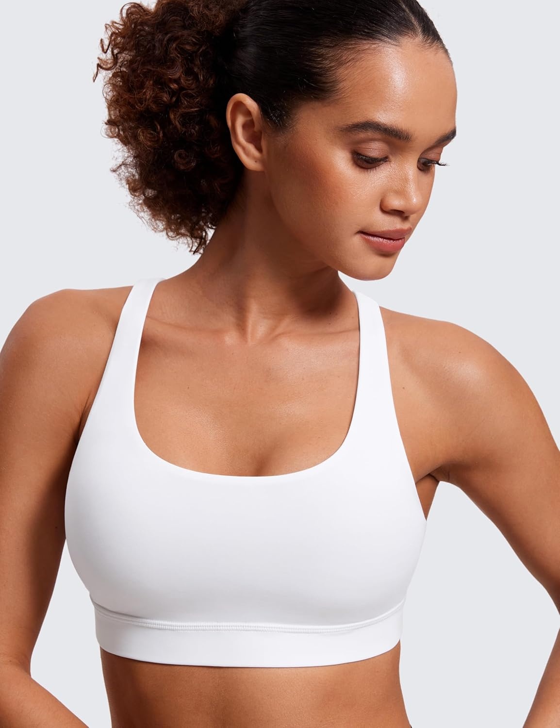 image:imageCRZ YOGA Naked Feeling Strappy Padded Sports Bras for Women Fitness Workout Top Criss Cross Back Yoga CamiWhite