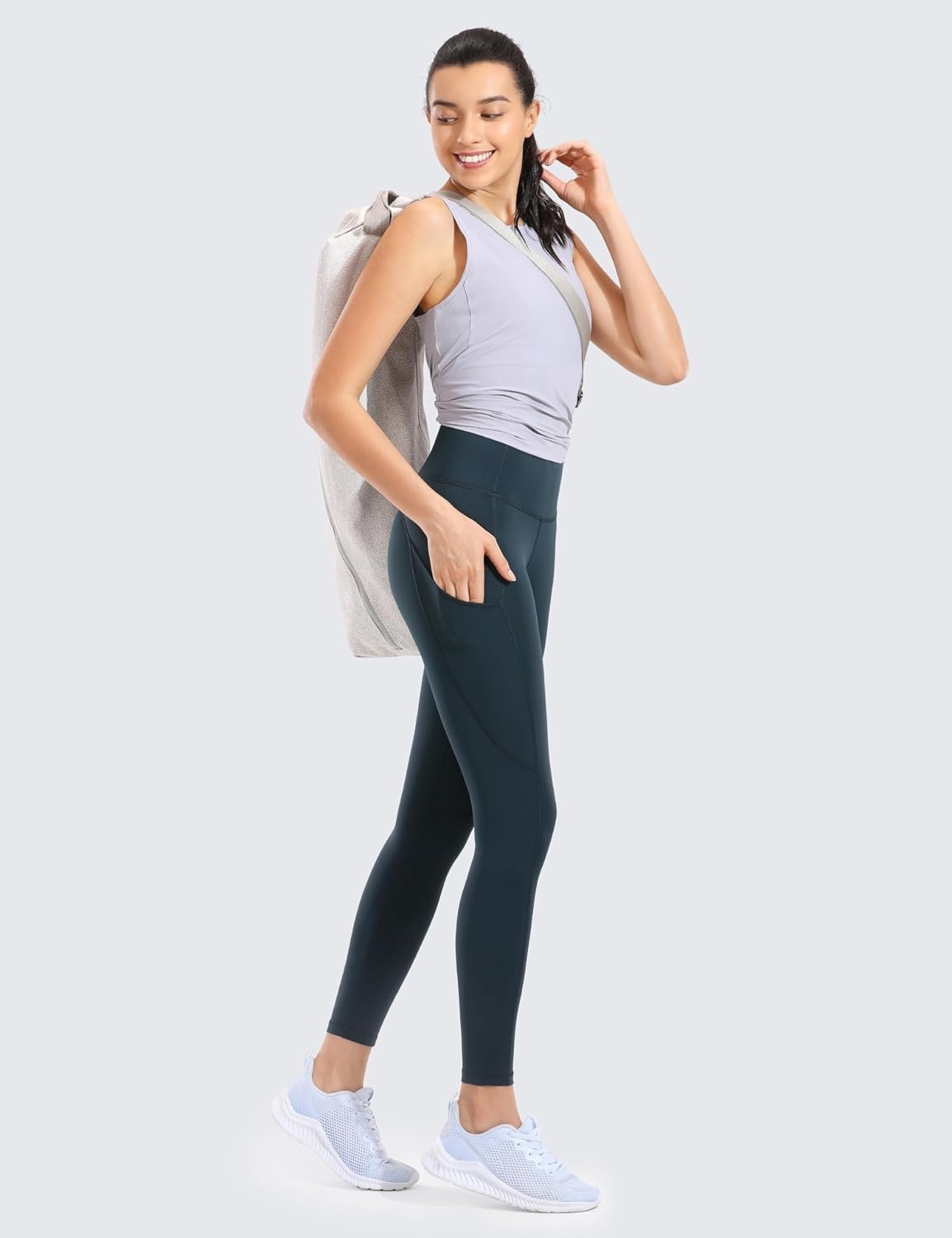 image:imageCRZ YOGA Naked Feeling Workout Leggings Pockets 25 High Waisted Womens Yoga Pants Running TightsDark Green