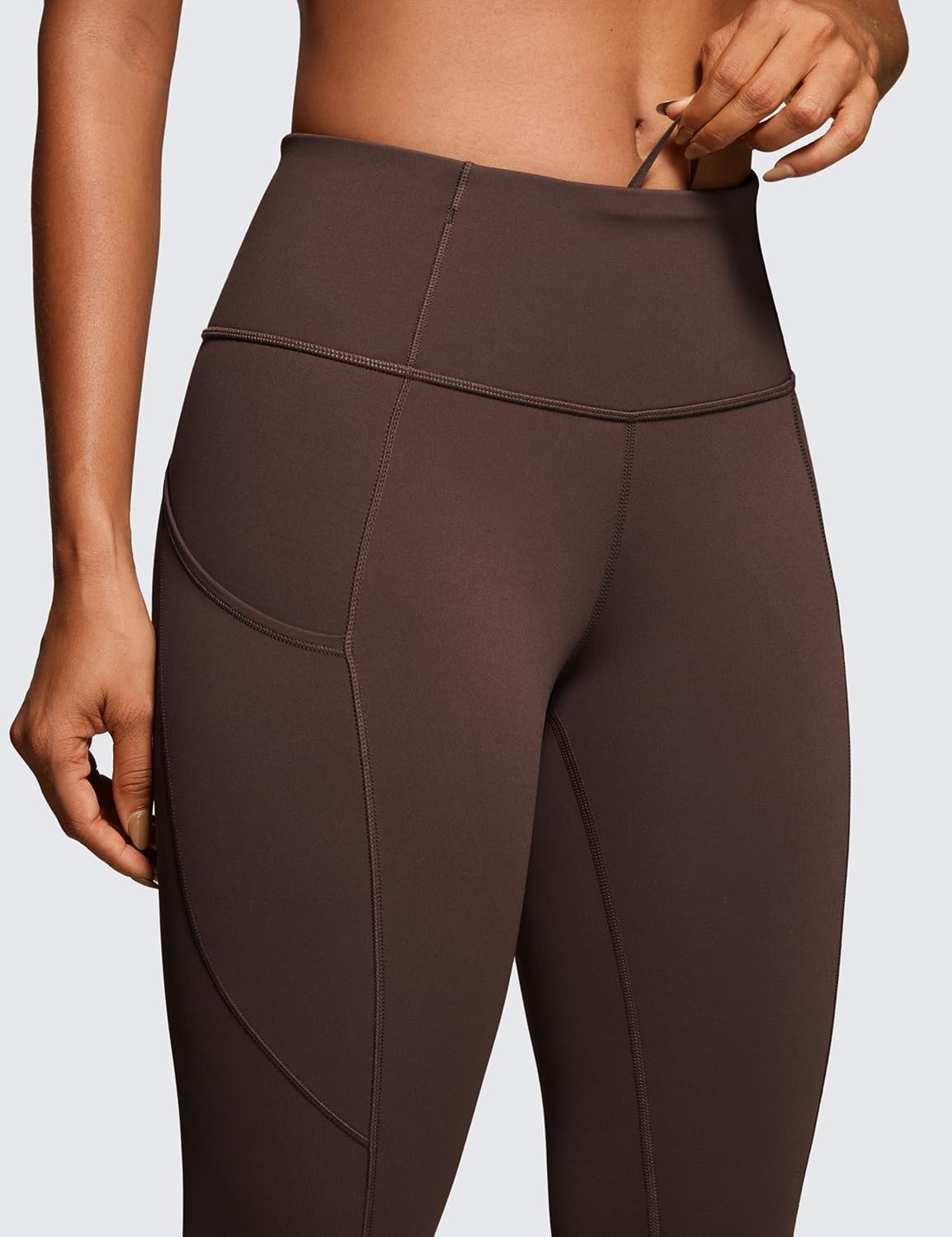 image:imageCRZ YOGA Naked Feeling Workout Leggings Pockets 25 High Waisted Womens Yoga Pants Running TightsHot Fudge Brown