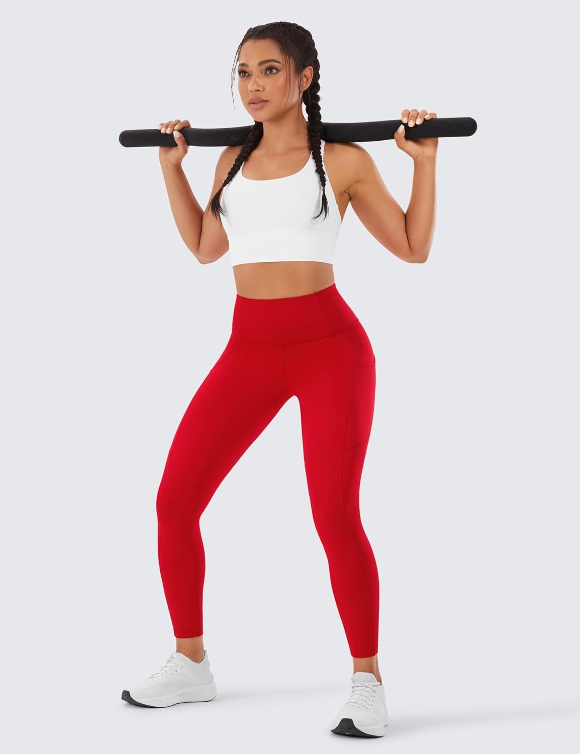 image:imageCRZ YOGA Naked Feeling Workout Leggings Pockets 25 High Waisted Womens Yoga Pants Running TightsRed Chili
