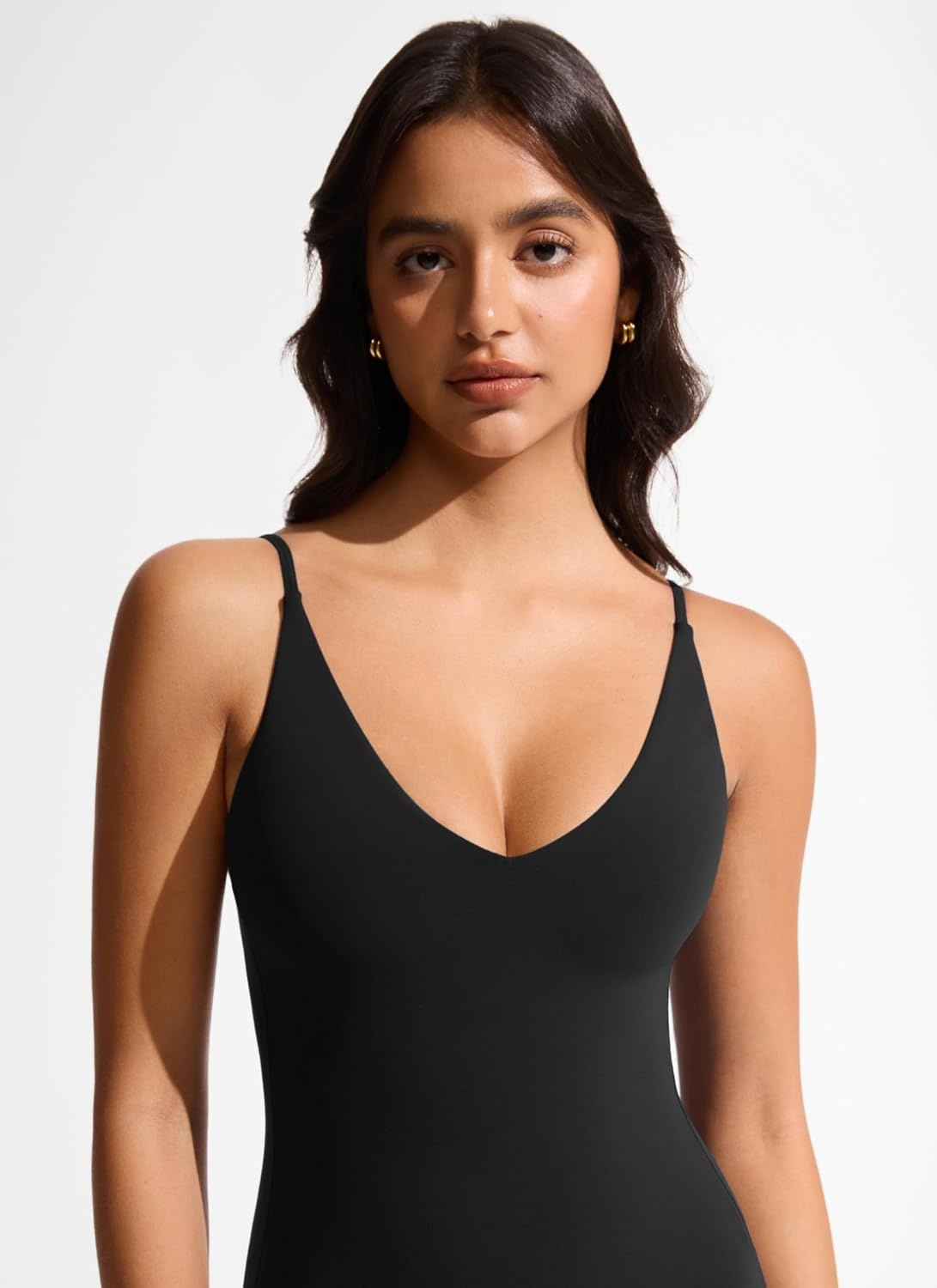 image:imageCRZ YOGA Nexfeel Double Lined V Neck One Piece Swimsuit for Women Tummy Control Slimming Modest Bathing Suit Non PaddedBlack