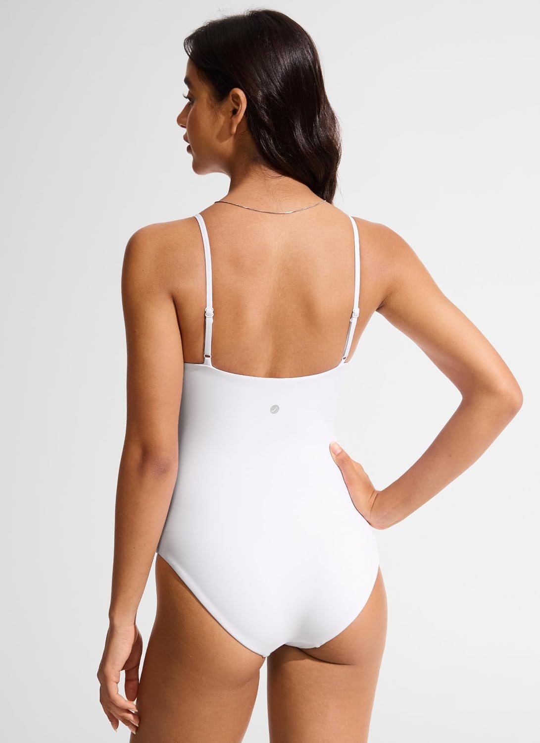 image:imageCRZ YOGA Nexfeel Double Lined V Neck One Piece Swimsuit for Women Tummy Control Slimming Modest Bathing Suit Non PaddedWhite