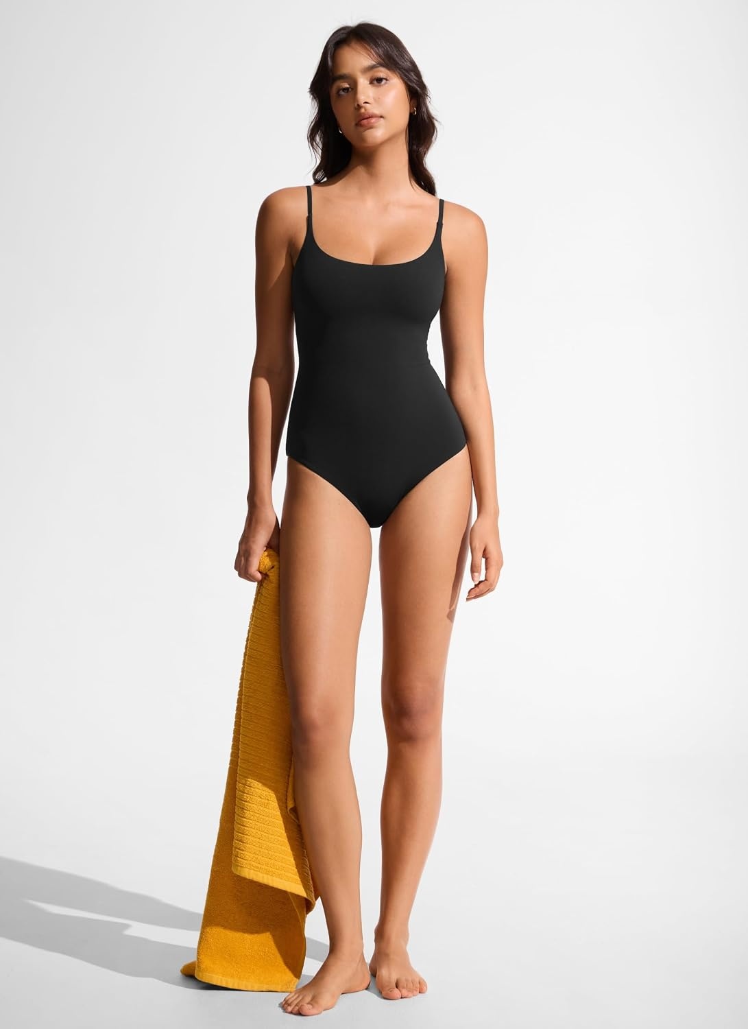 image:imageCRZ YOGA Nexfeel Scoop Neck One Piece Swimsuit for Women Double Lined Non Padded Tummy Control U Back Modest Swim Bathing SuitBlack