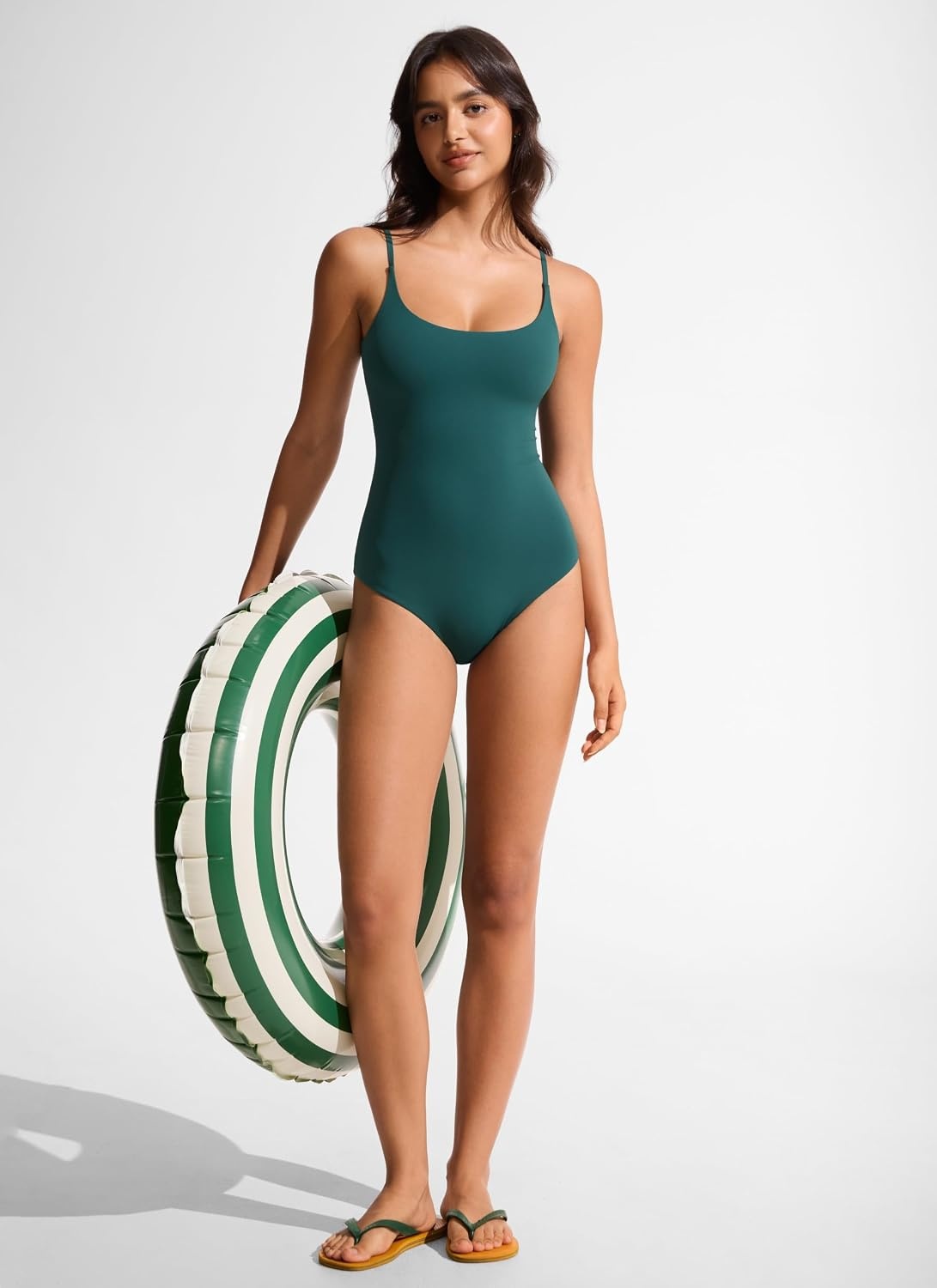 image:imageCRZ YOGA Nexfeel Scoop Neck One Piece Swimsuit for Women Double Lined Non Padded Tummy Control U Back Modest Swim Bathing SuitForest Green