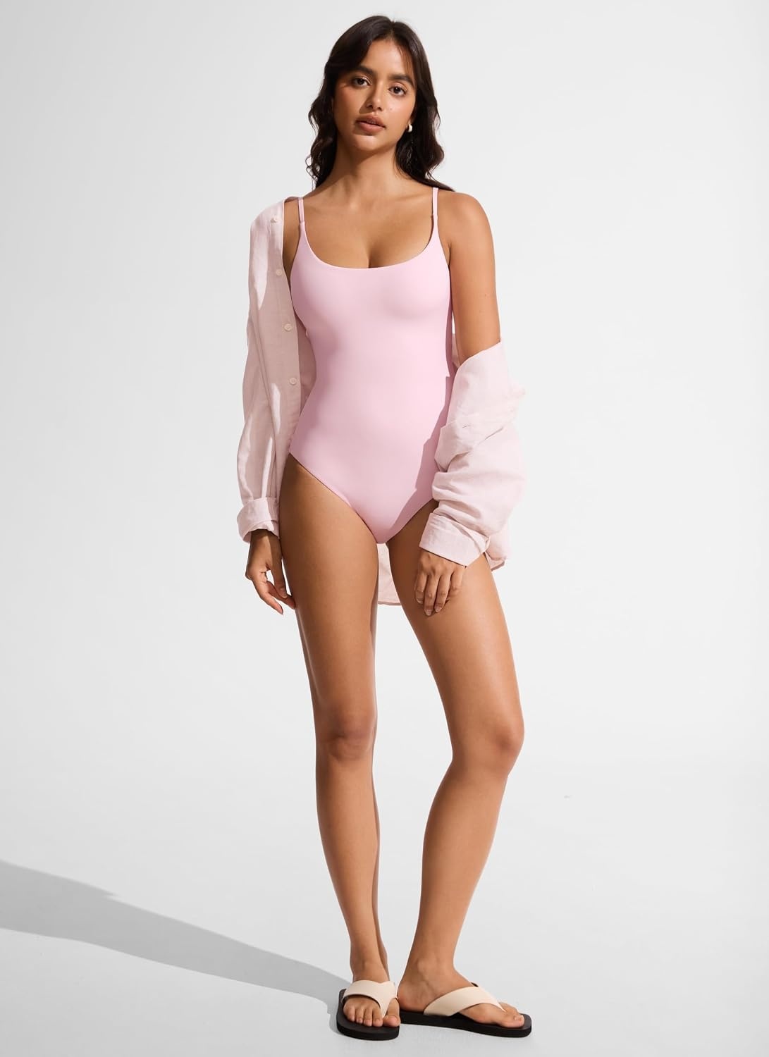 image:imageCRZ YOGA Nexfeel Scoop Neck One Piece Swimsuit for Women Double Lined Non Padded Tummy Control U Back Modest Swim Bathing SuitPink Peony