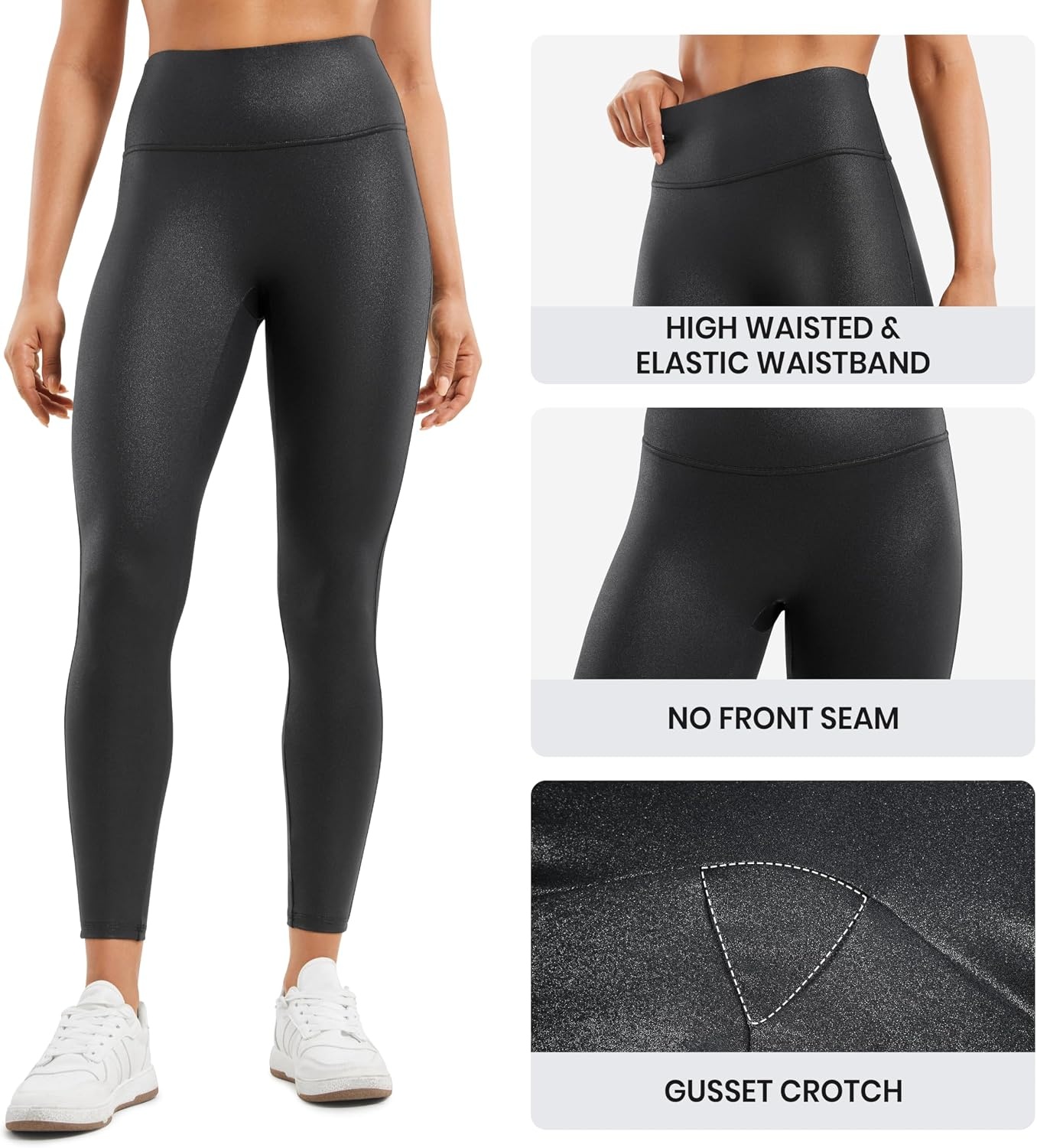 image:imageCRZ YOGA No Front Seam Faux Leather Leggings 25 Butterluxe Matte High Waist Stretch Tights Womens Pleather PantsBlack Classic