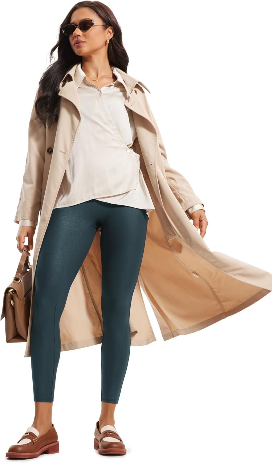 image:imageCRZ YOGA No Front Seam Faux Leather Leggings 25 Butterluxe Matte High Waist Stretch Tights Womens Pleather PantsForest Dark Green Foil Pattern