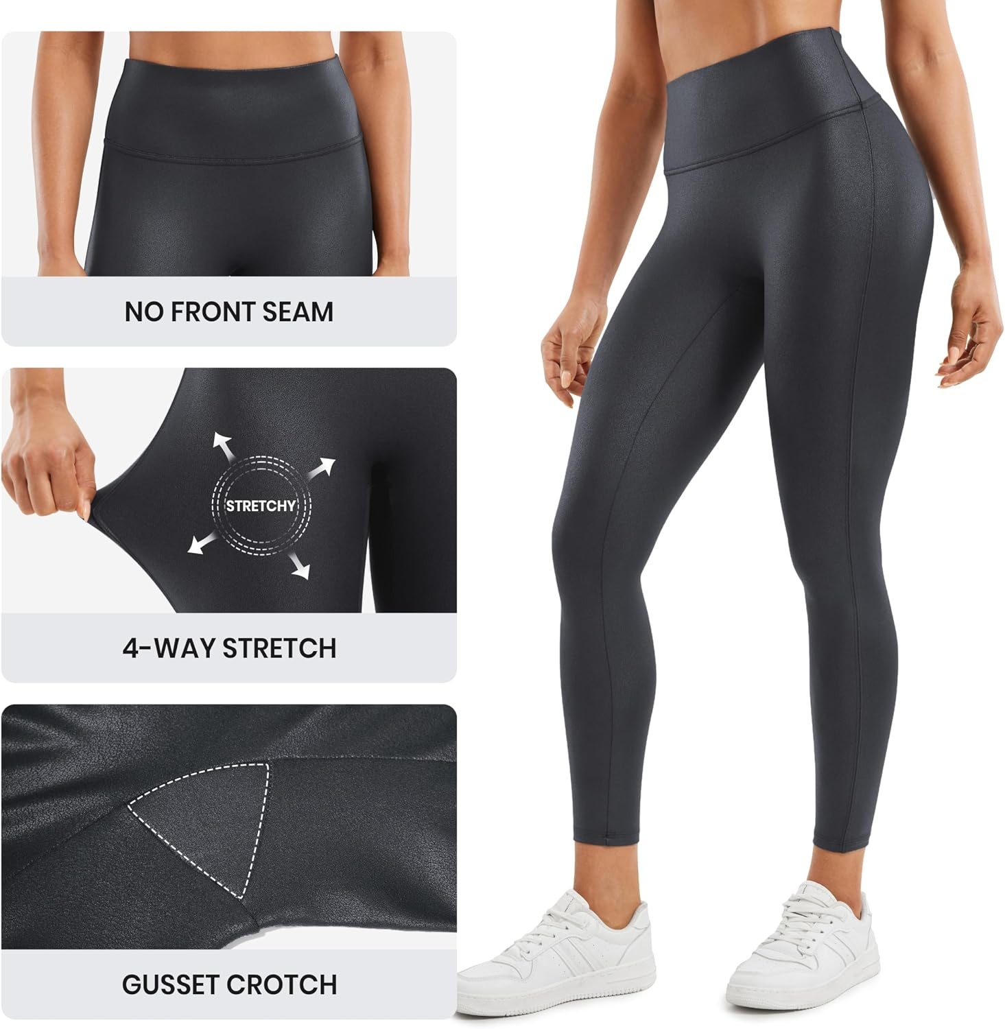 image:imageCRZ YOGA No Front Seam Faux Leather Leggings 25 Butterluxe Matte High Waist Stretch Tights Womens Pleather PantsMysterious Grey Foil Pattern