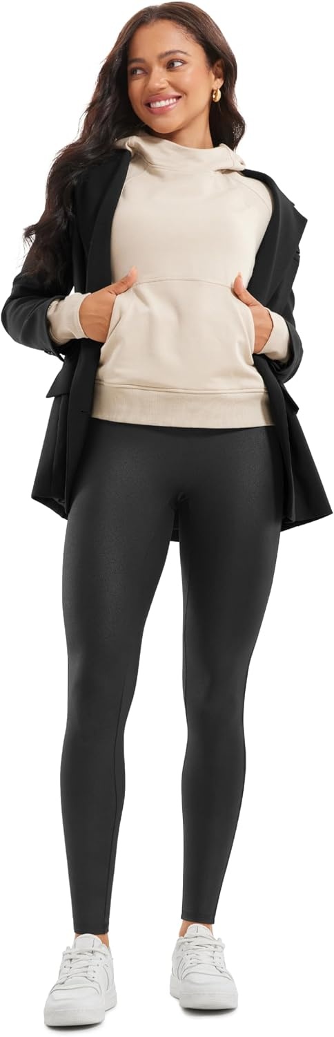 image:imageCRZ YOGA No Front Seam Faux Leather Leggings 28 Butterluxe Matte High Waist Stretch Tights Womens Pleather PantsBlack Foil Pattern