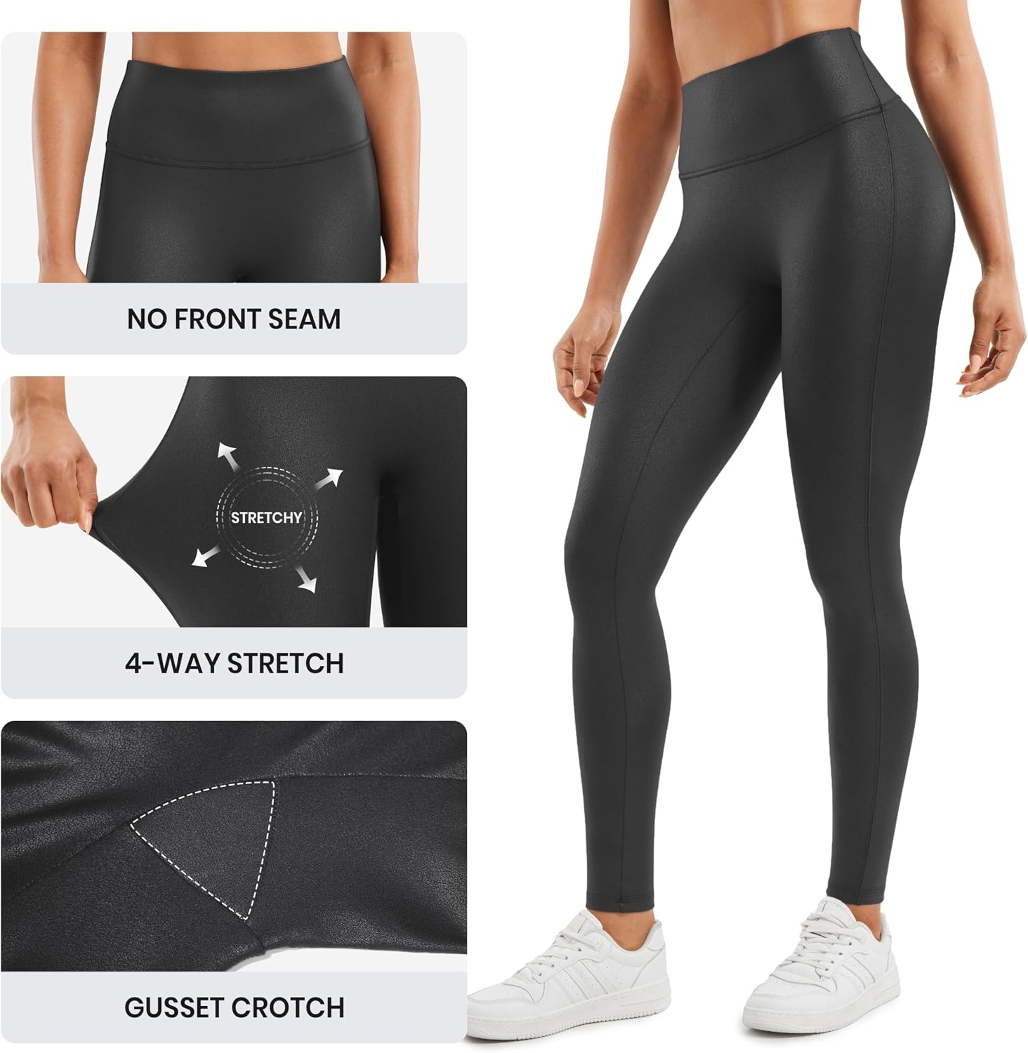 image:imageCRZ YOGA No Front Seam Faux Leather Leggings 28 Butterluxe Matte High Waist Stretch Tights Womens Pleather PantsBlack Foil Pattern