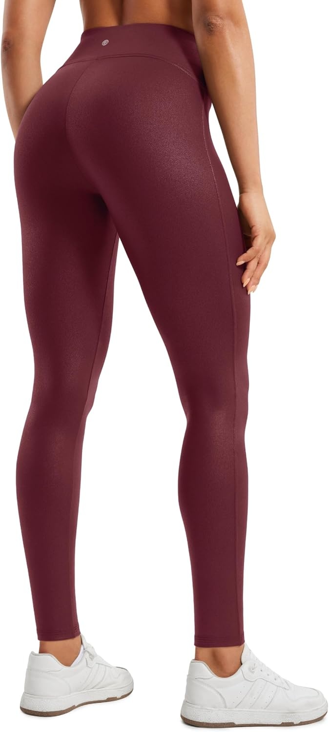 image:imageCRZ YOGA No Front Seam Faux Leather Leggings 28 Butterluxe Matte High Waist Stretch Tights Womens Pleather PantsRed Merlot Foil Pattern