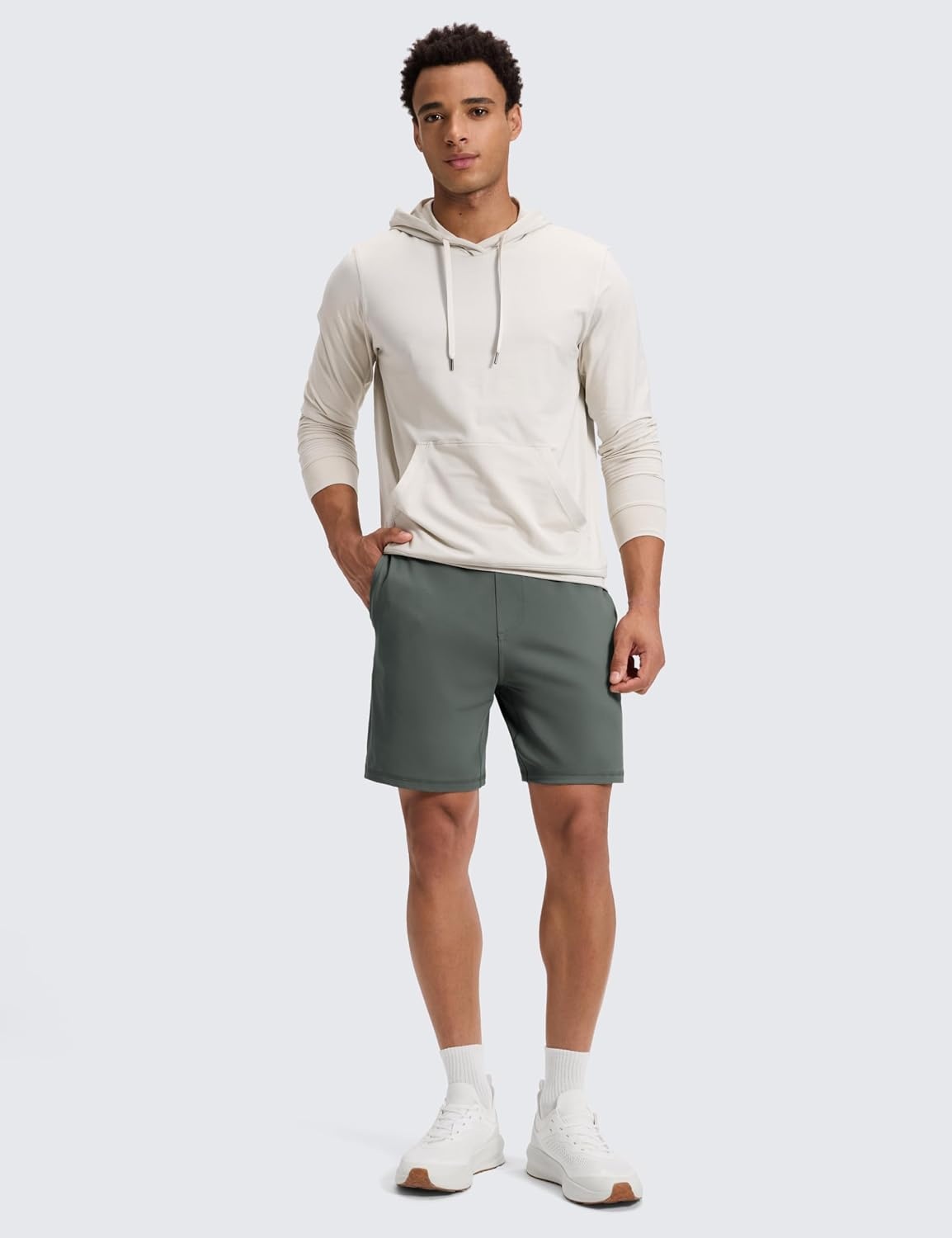 image:imageCRZ YOGA Performance Shorts for Men 7 Knit Stretch Breathable SweatWicking Workout Athletic Gym Casual with PocketsGrey Sage