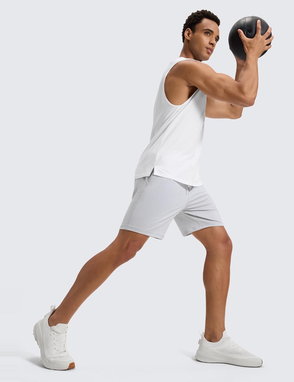 image:imageCRZ YOGA Performance Shorts for Men 7 Knit Stretch Breathable SweatWicking Workout Athletic Gym Casual with PocketsLight Grey Heather