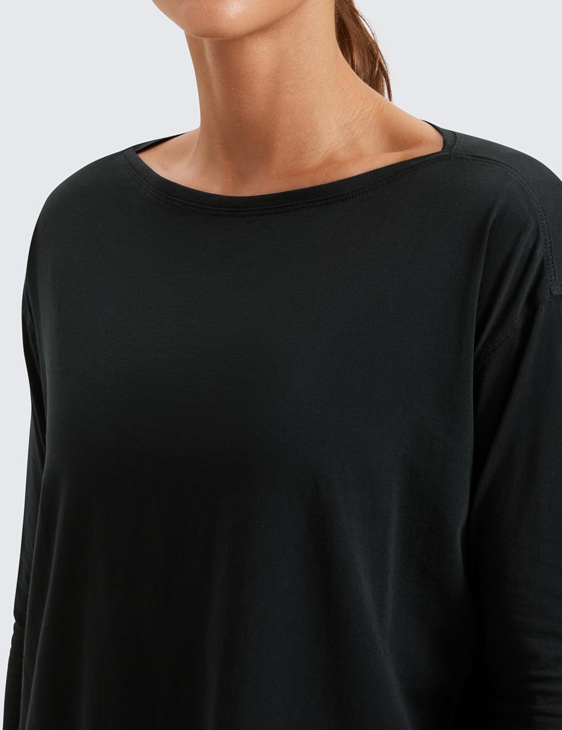 image:imageCRZ YOGA Pima Cotton Boat Neck Long Sleeve Shirts for Women Workout Athletic Yoga Casual Tops Loose Fit Fall TShirtsBlack