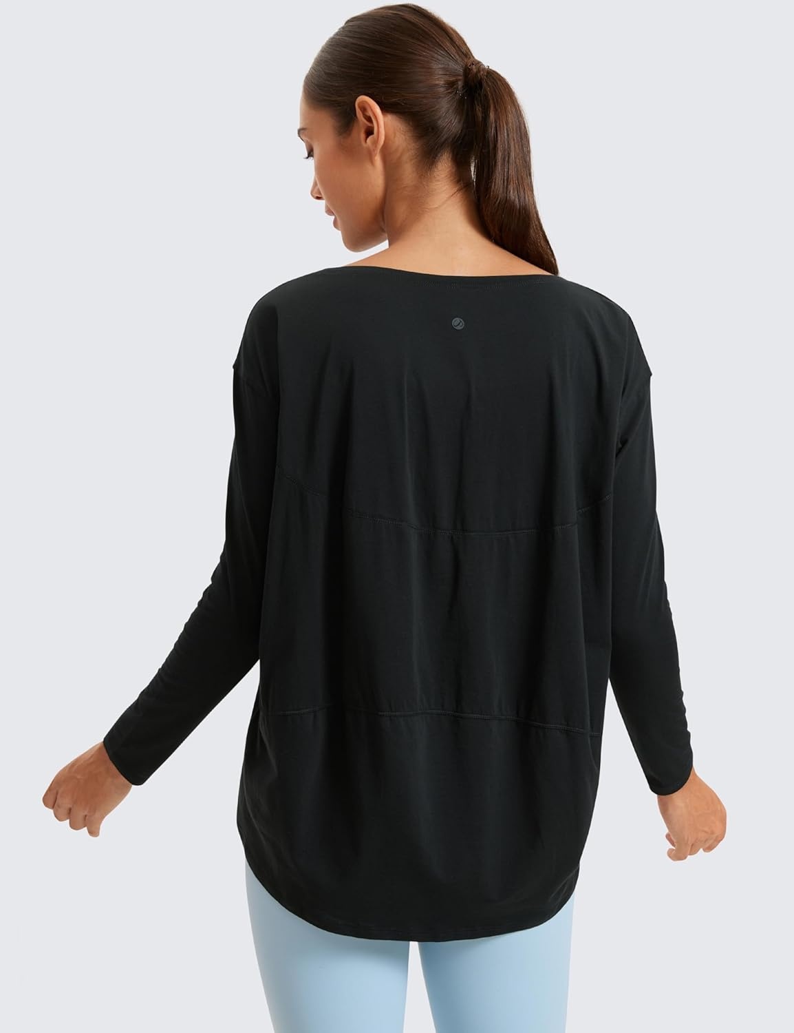 image:imageCRZ YOGA Pima Cotton Boat Neck Long Sleeve Shirts for Women Workout Athletic Yoga Casual Tops Loose Fit Fall TShirtsBlack