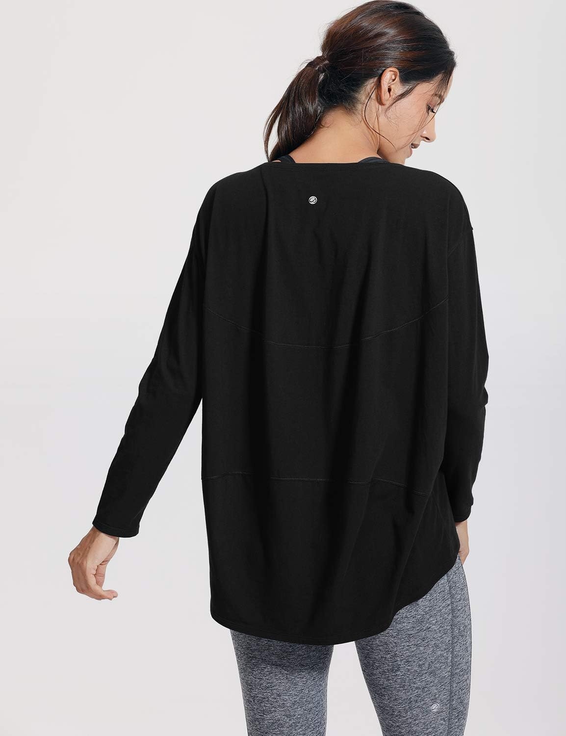 image:imageCRZ YOGA Pima Cotton Boat Neck Long Sleeve Shirts for Women Workout Athletic Yoga Casual Tops Loose Fit Fall TShirtsBlack